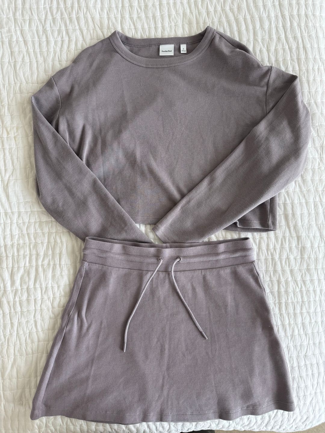 Aritzia Sunday Best Liu Baby Waffle Skirt and Top