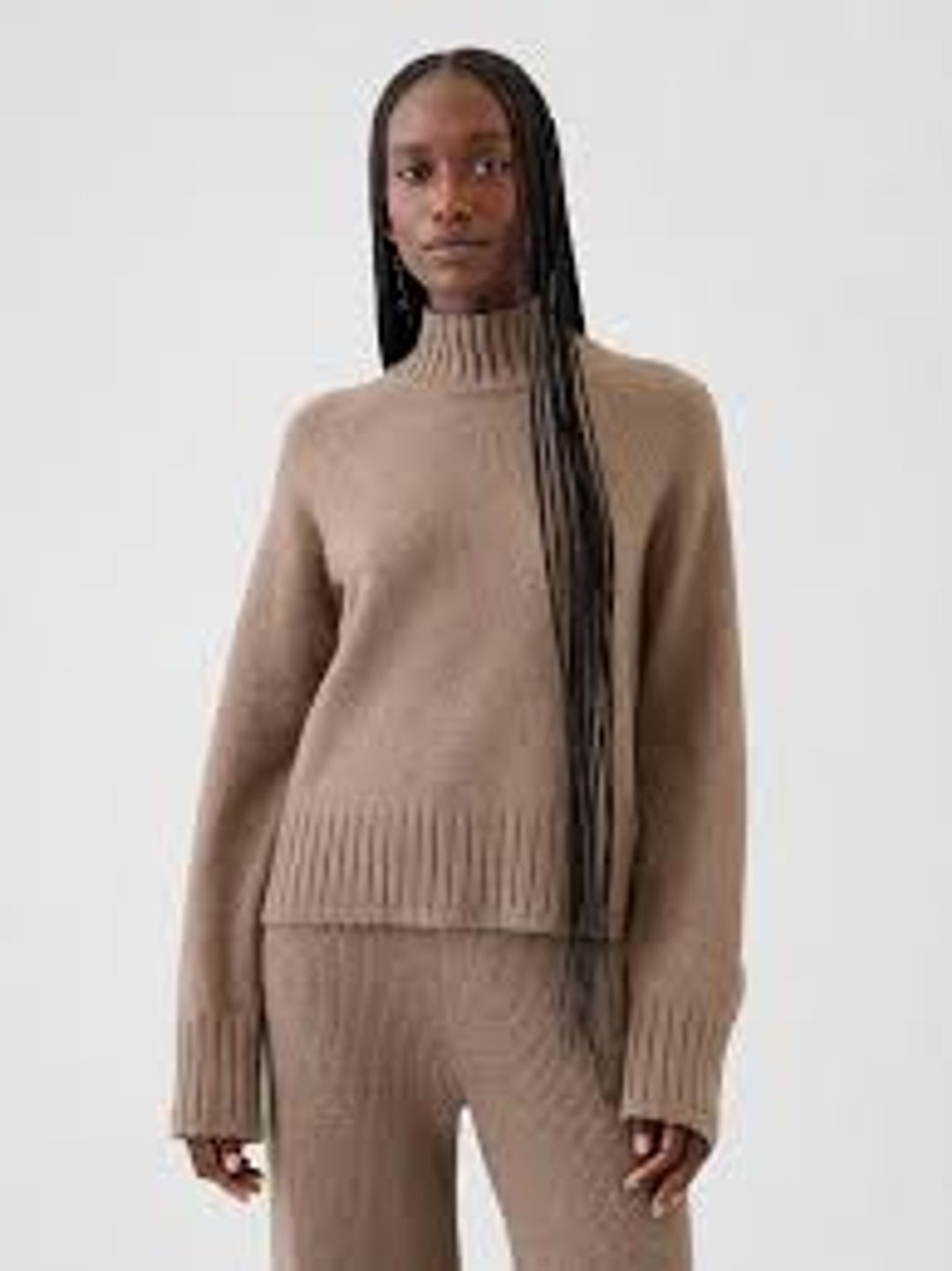 NWT Gap CashSoft Turtleneck Tan Taupe Sweater with Wide Arms Size Medium Tall