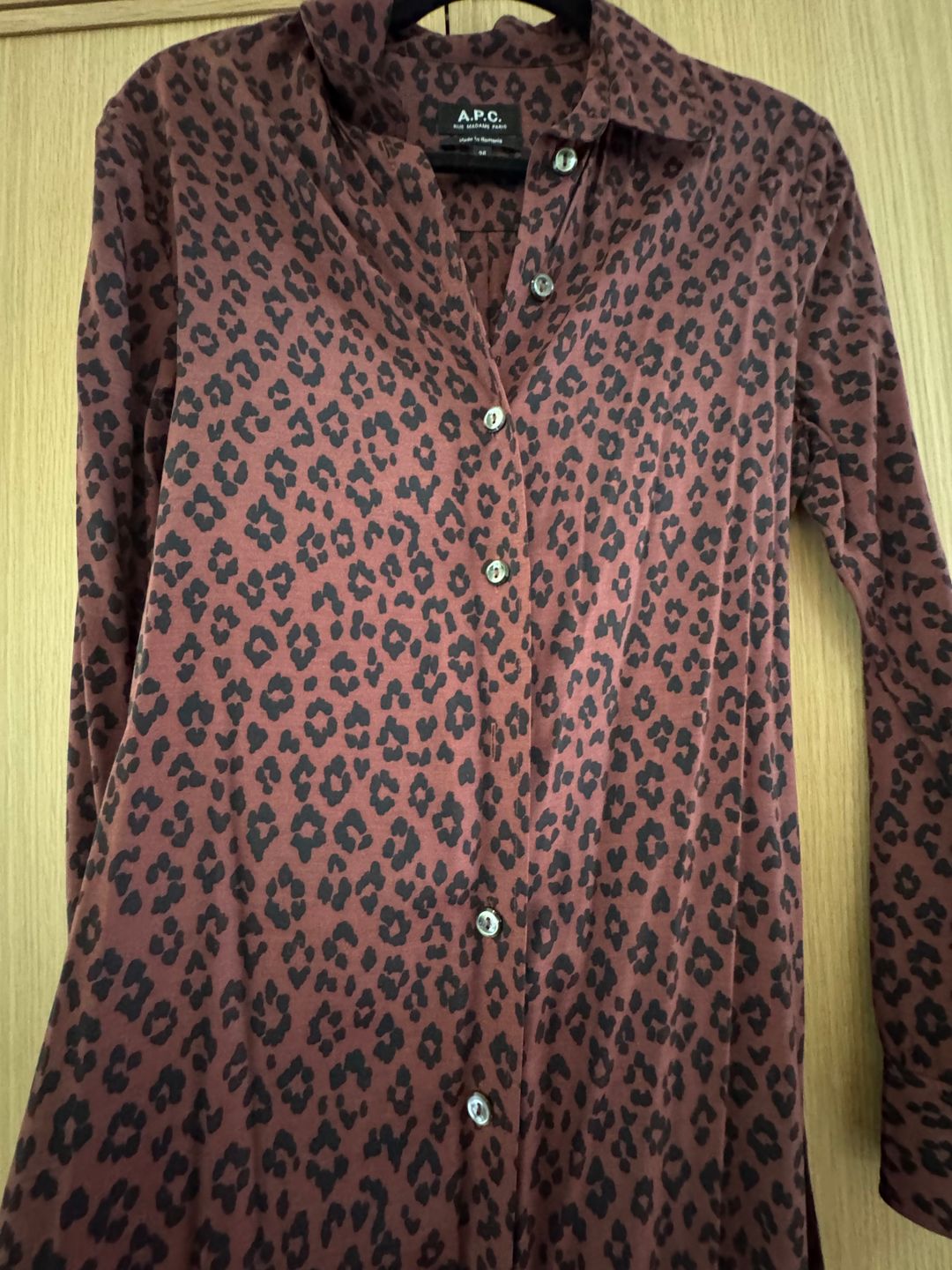 APC Maroon burgundy leopard shirt dress 36