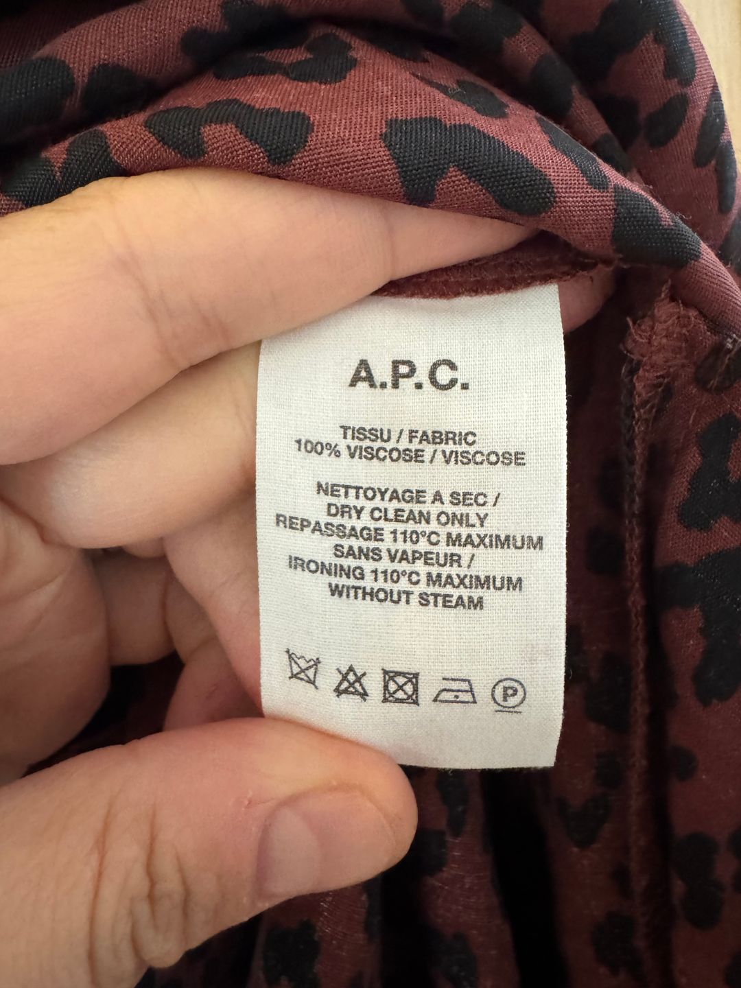 APC Maroon burgundy leopard shirt dress 36