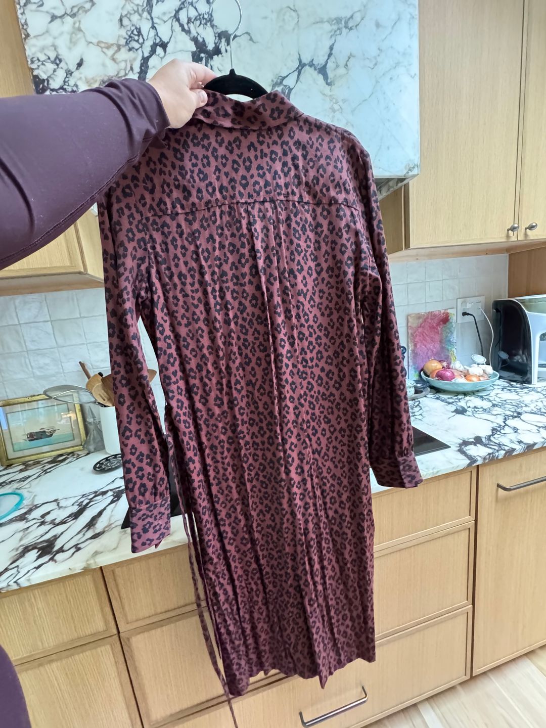 APC Maroon burgundy leopard shirt dress 36