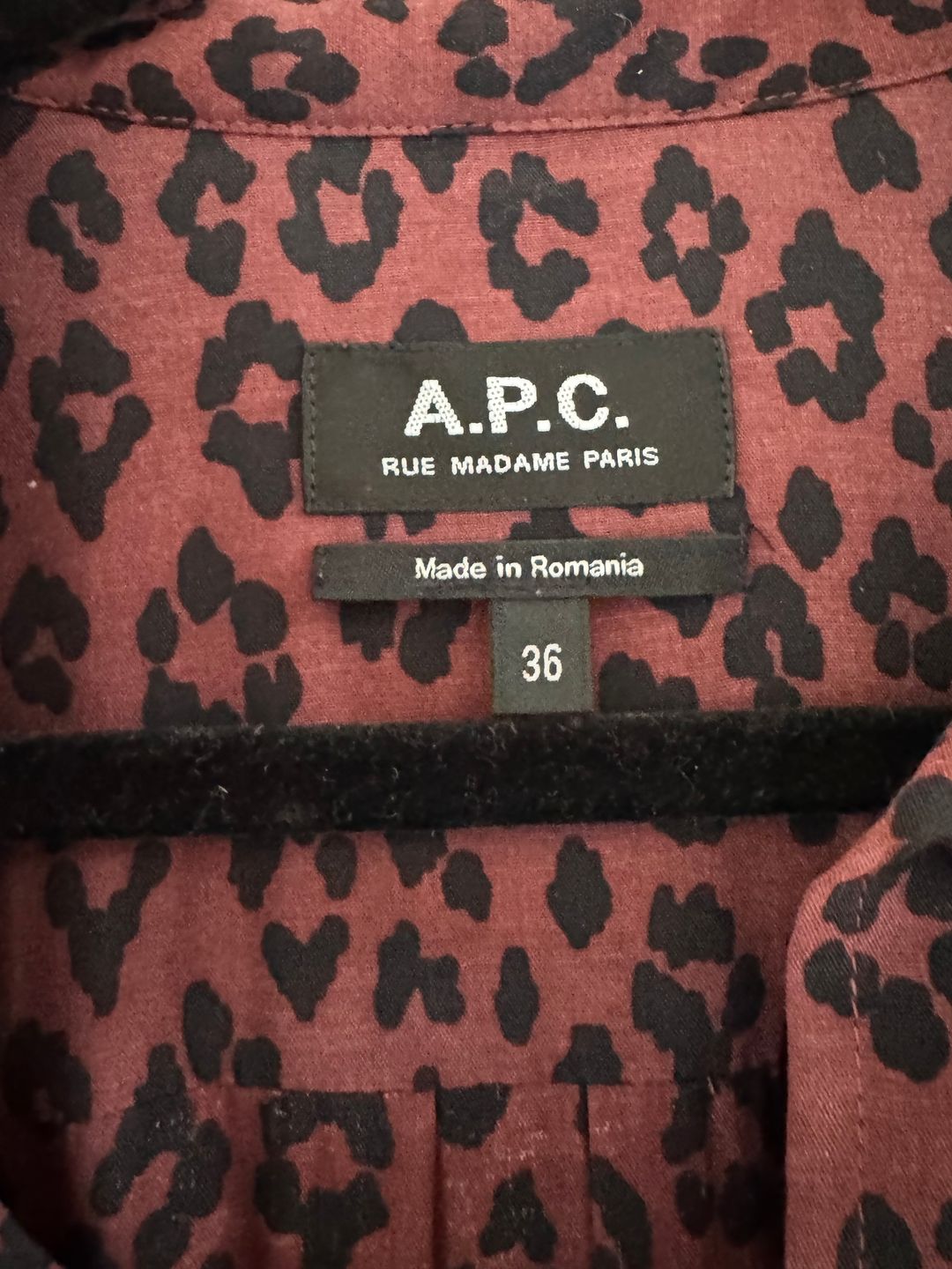 APC Maroon burgundy leopard shirt dress 36
