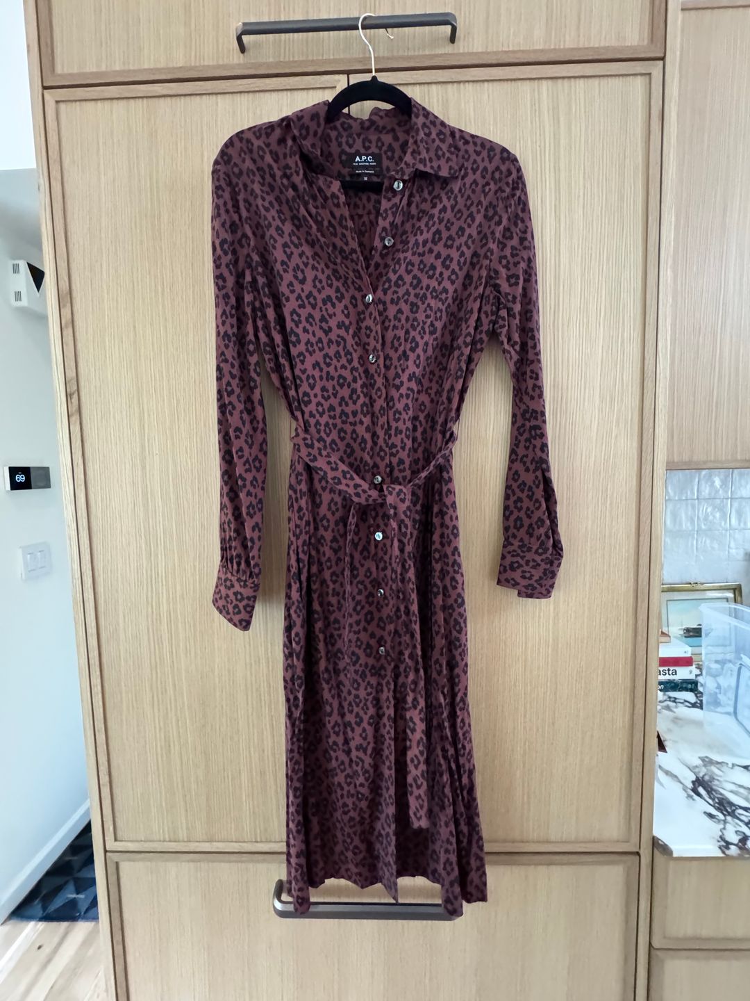 APC Maroon burgundy leopard shirt dress 36