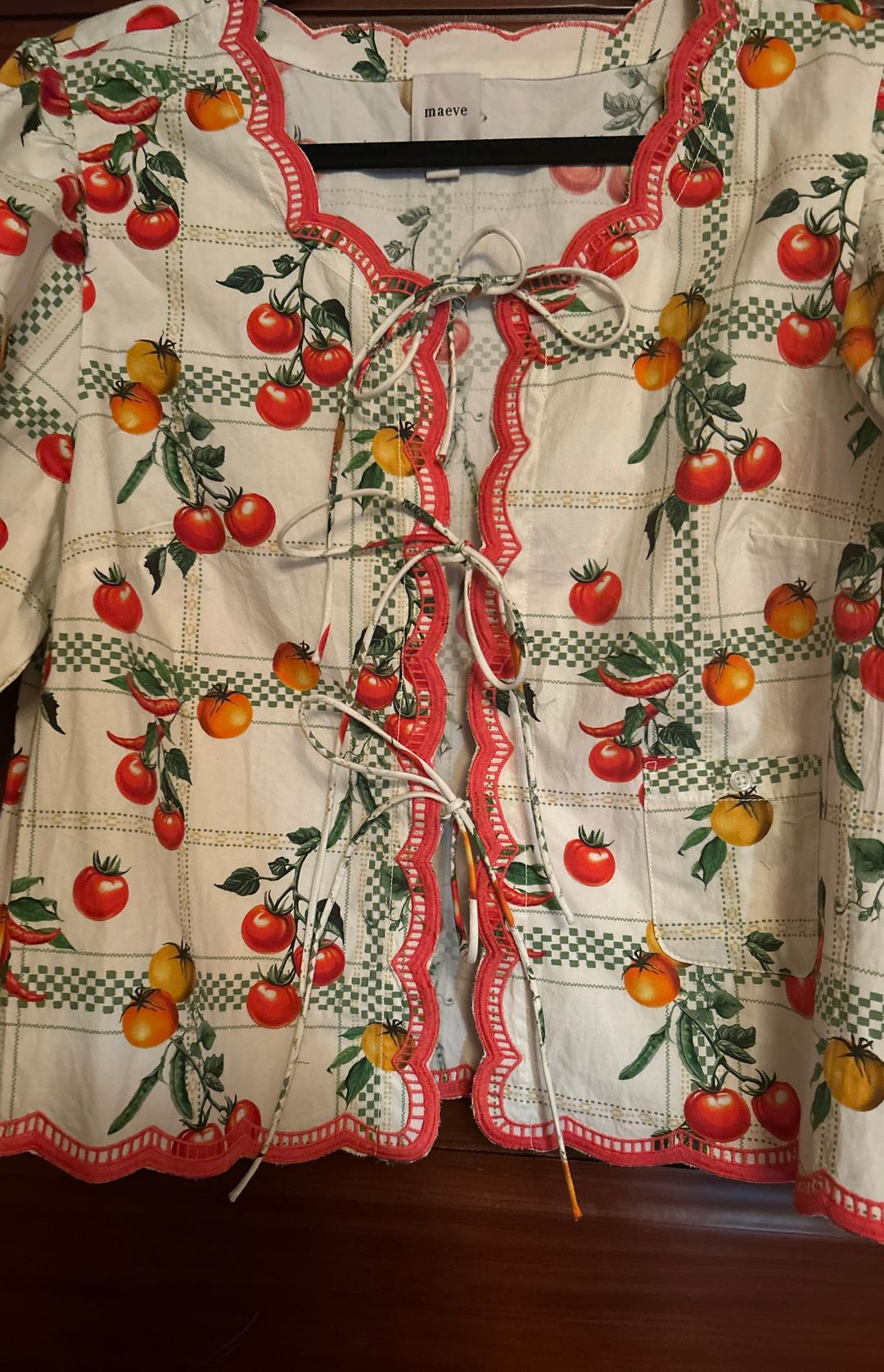 Anthropologie Veggie Bloom Short-Sleeve Tie-Front Blouse