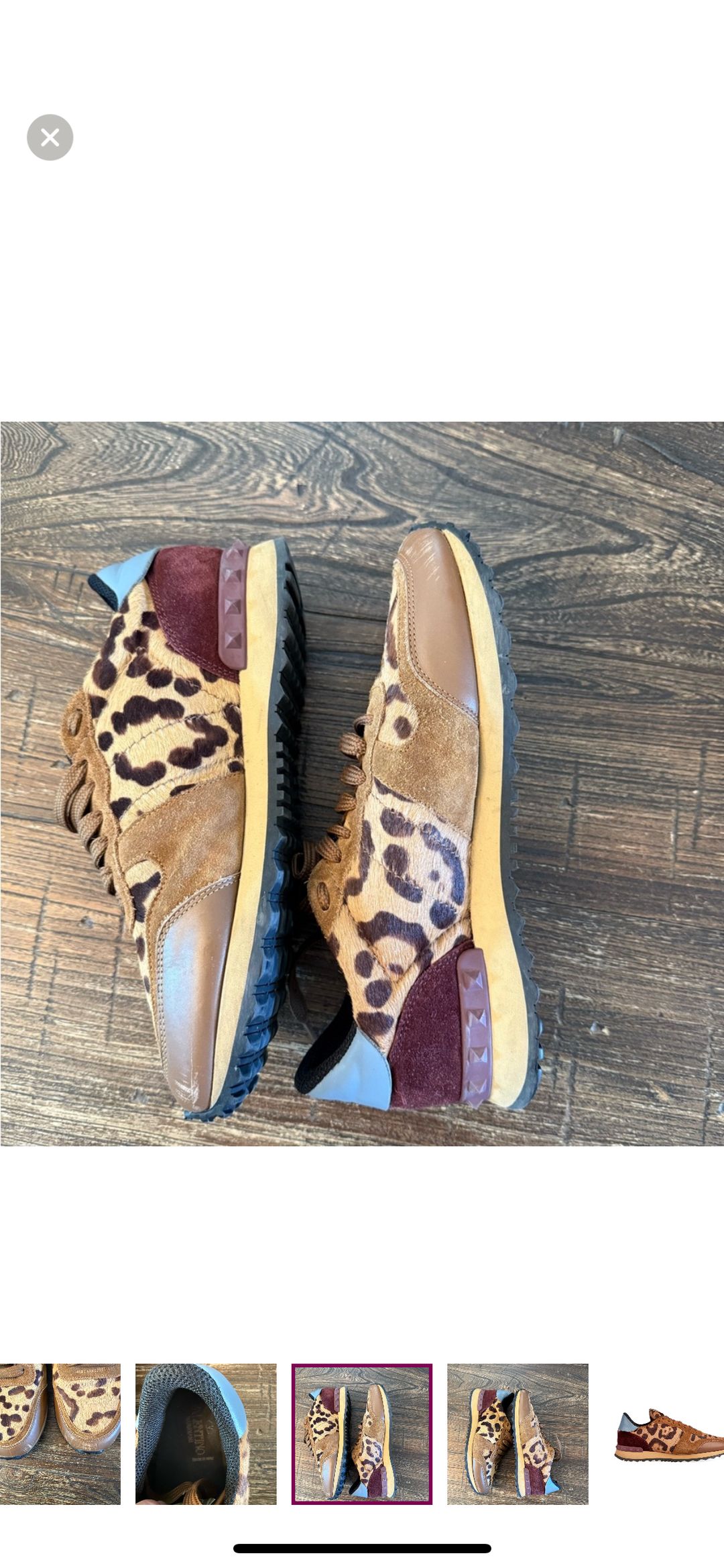 Valentino Valentino Garavani Pony Hair Leopard Print Rockstud Trainers Size 8