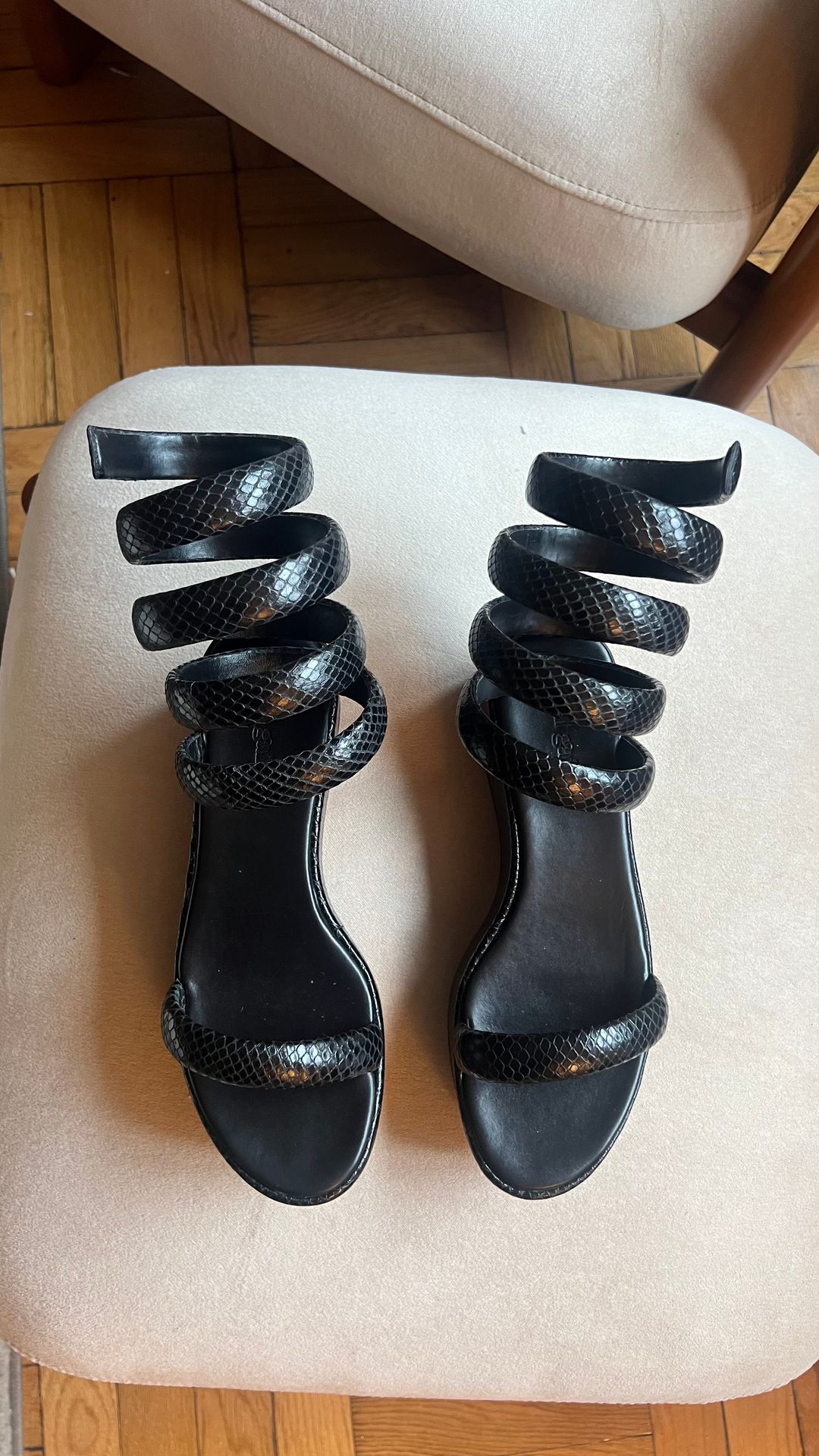 Gabi Platform Snake Skin Sandals in Black