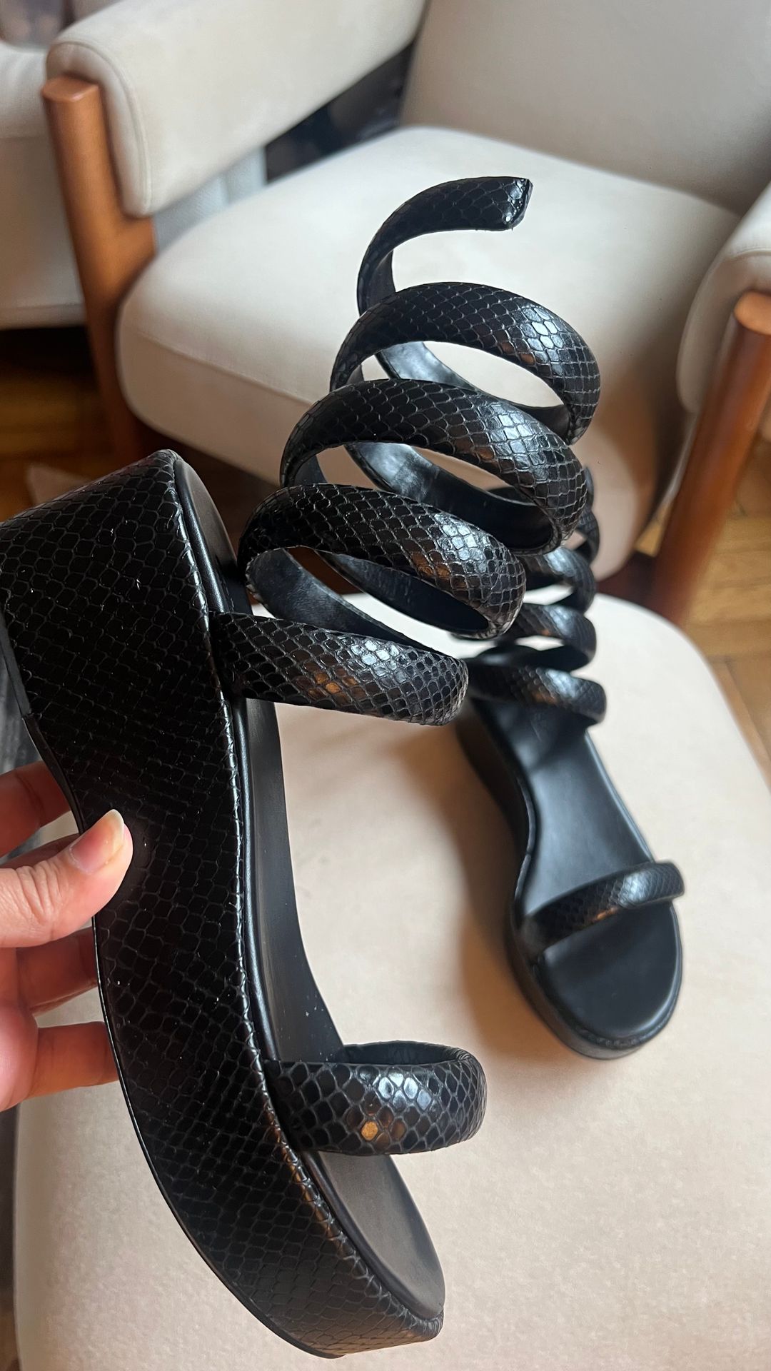 Cult Gaia Sandals snake skin texture 