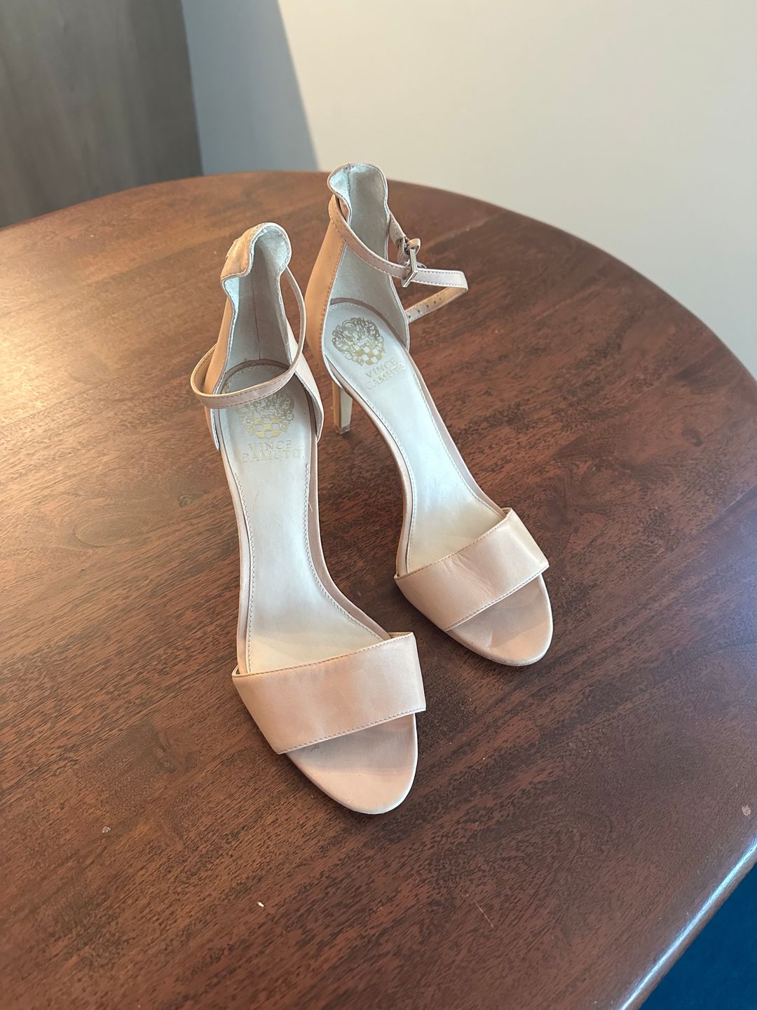 Pale pink leather heels