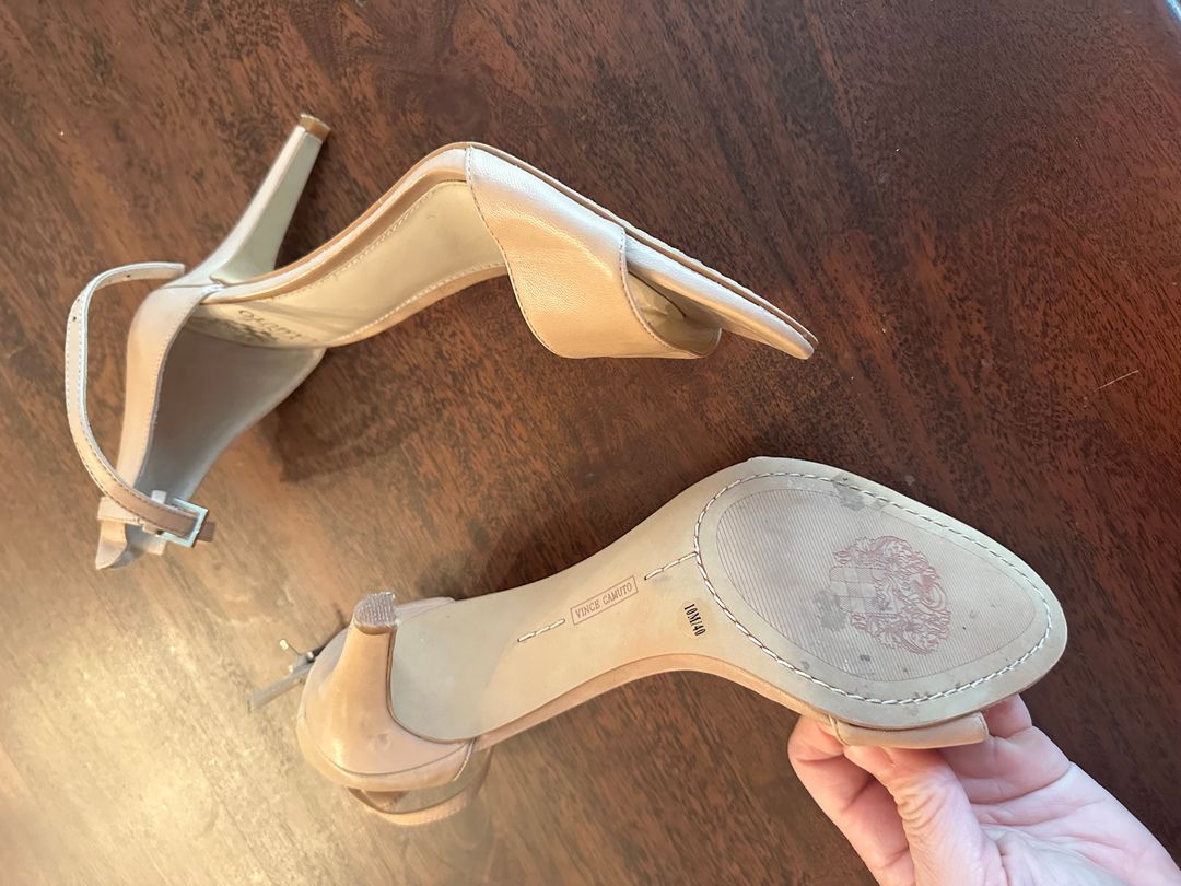 Pale pink leather heels