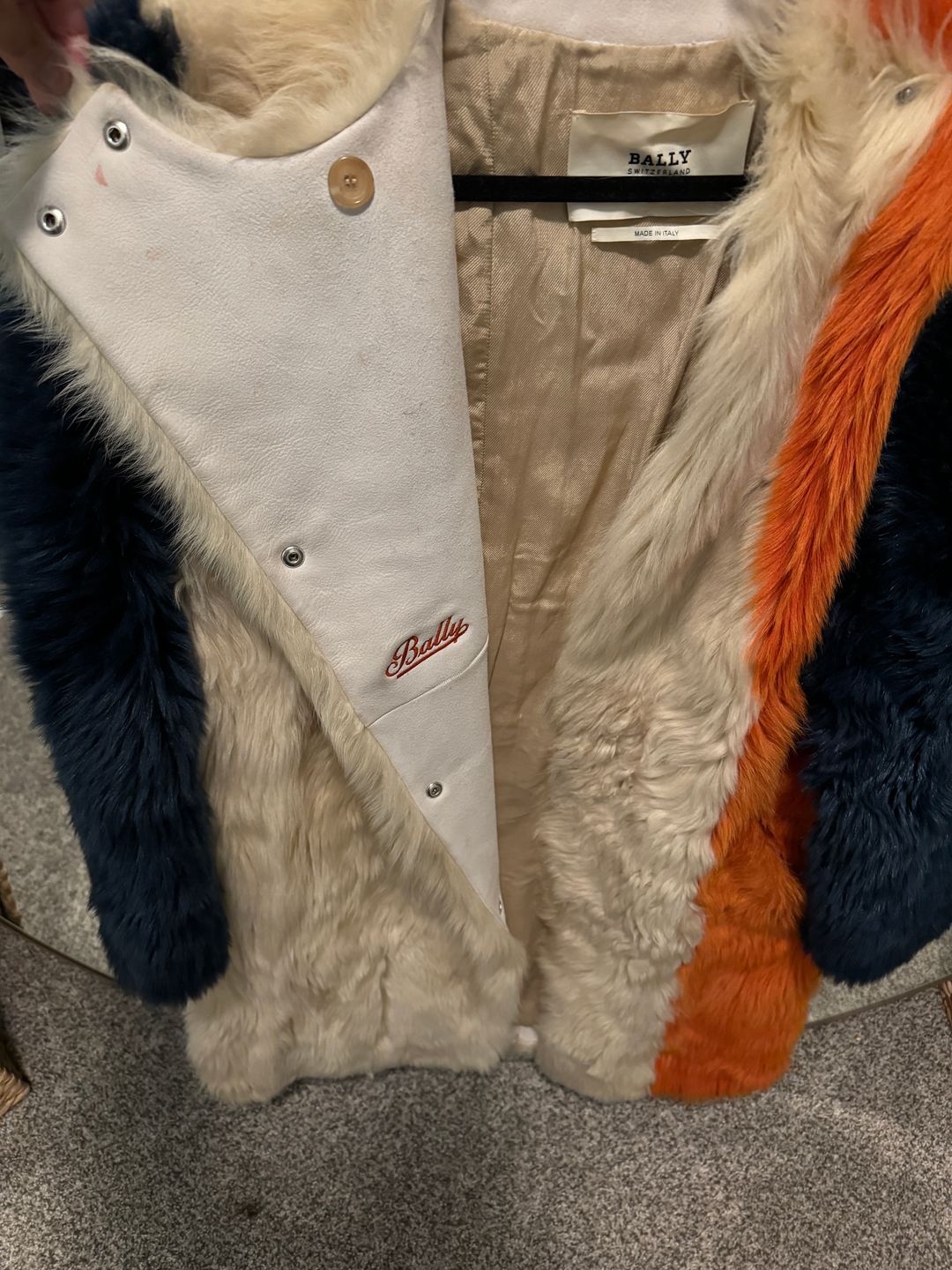 Color-block shearling coat