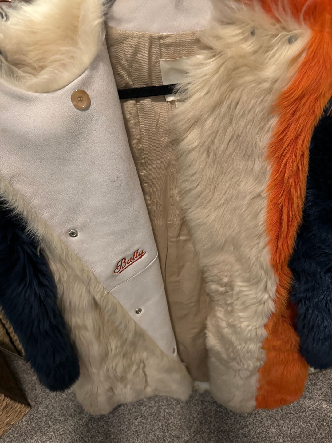 Color-block shearling coat