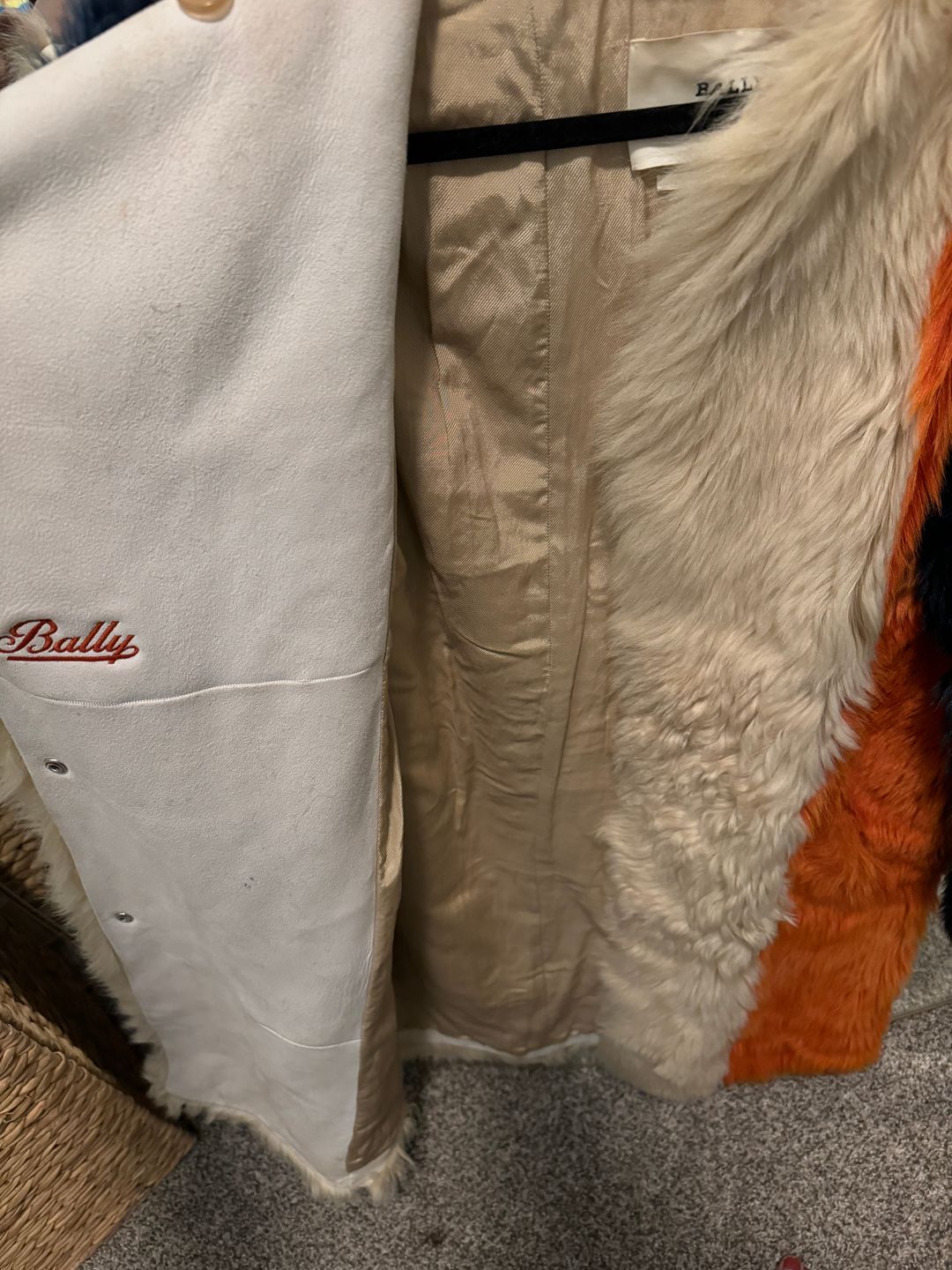 Color-block shearling coat