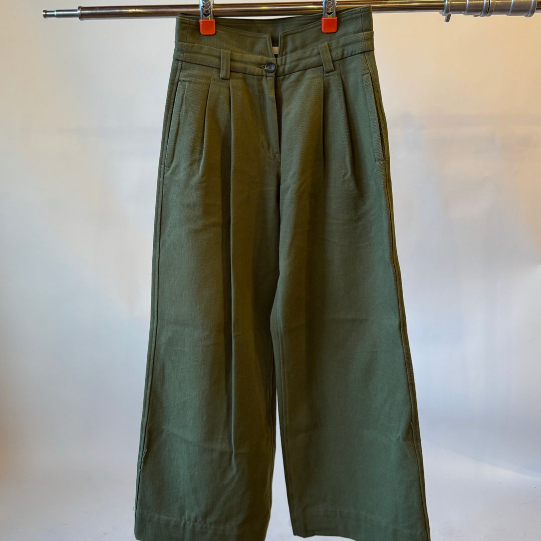 Emily Paper Bag Wide Leg Pant in Olive