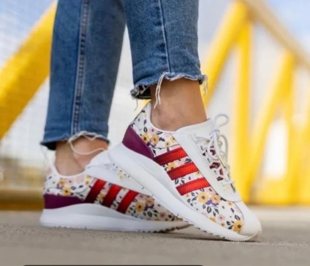 floral and striped sneakers