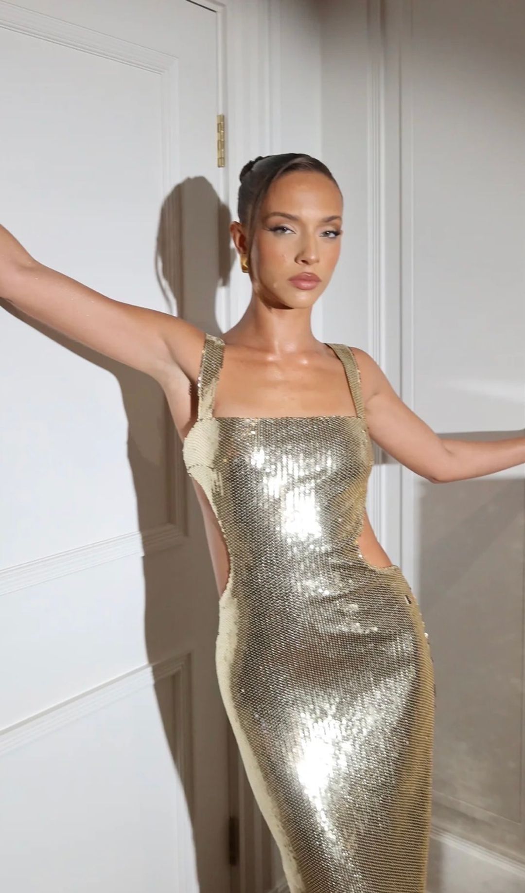 Adoria Sequin Cut Out Maxi Dress - Silver