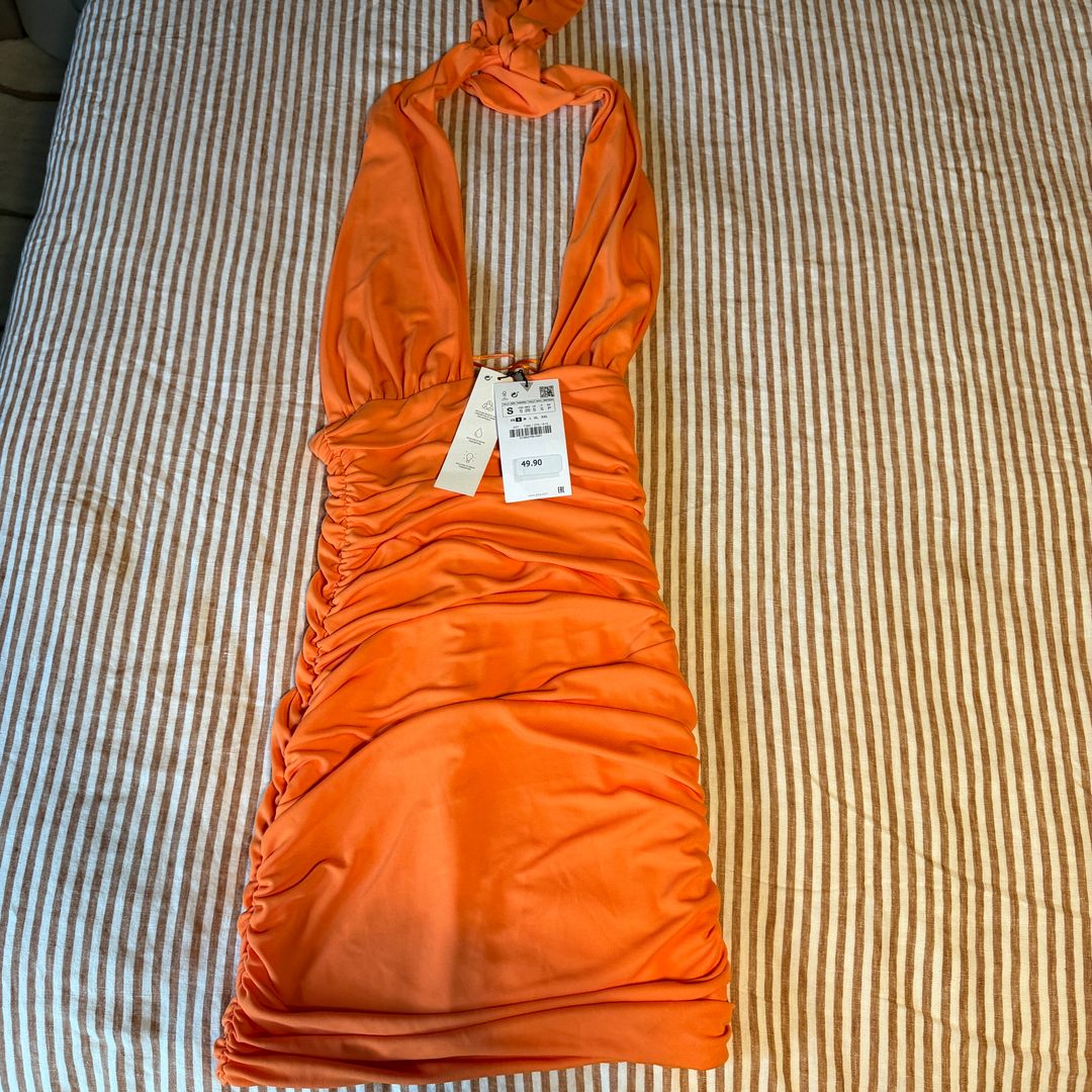 Neon Orange Halter Dress