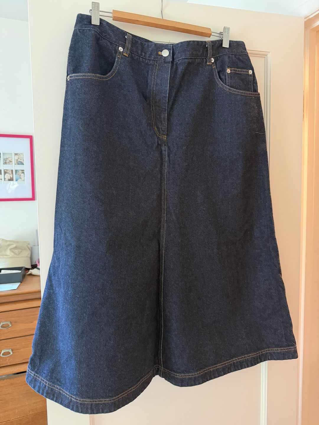 Indigo Denim Midi A-Line Skirt