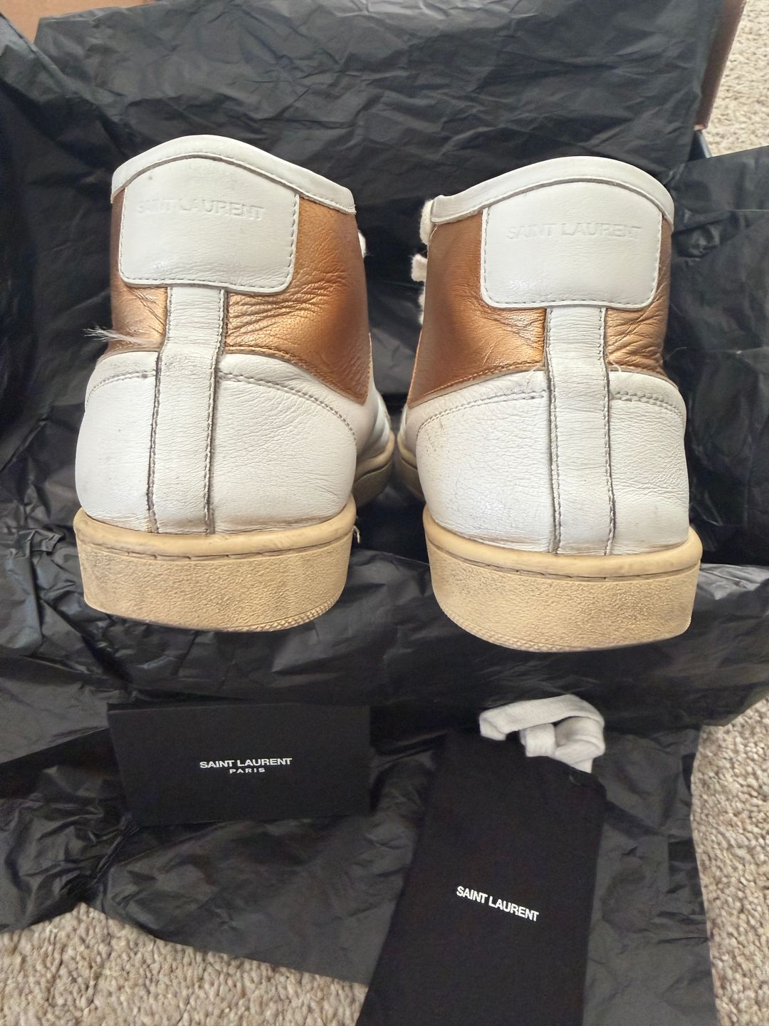 Saint Laurent SL/39 Mid Top Sneakers (also called the Court Classic SL/39 Mid) in Blanc Optique/Oro
