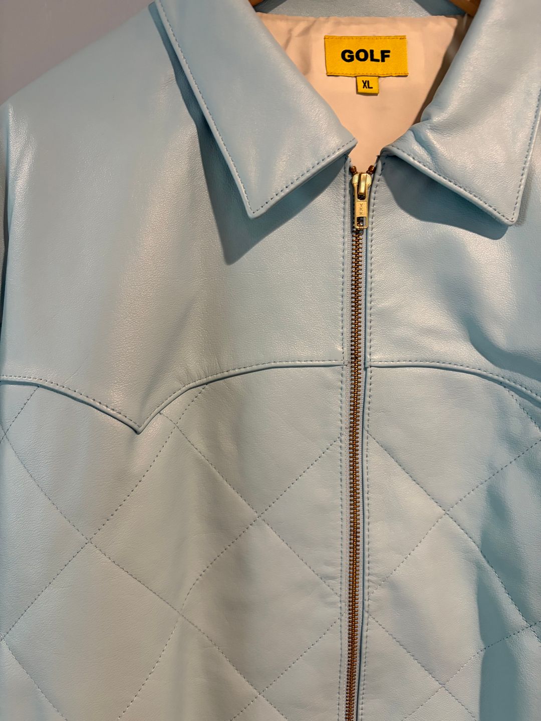 Baby blue leather jacket