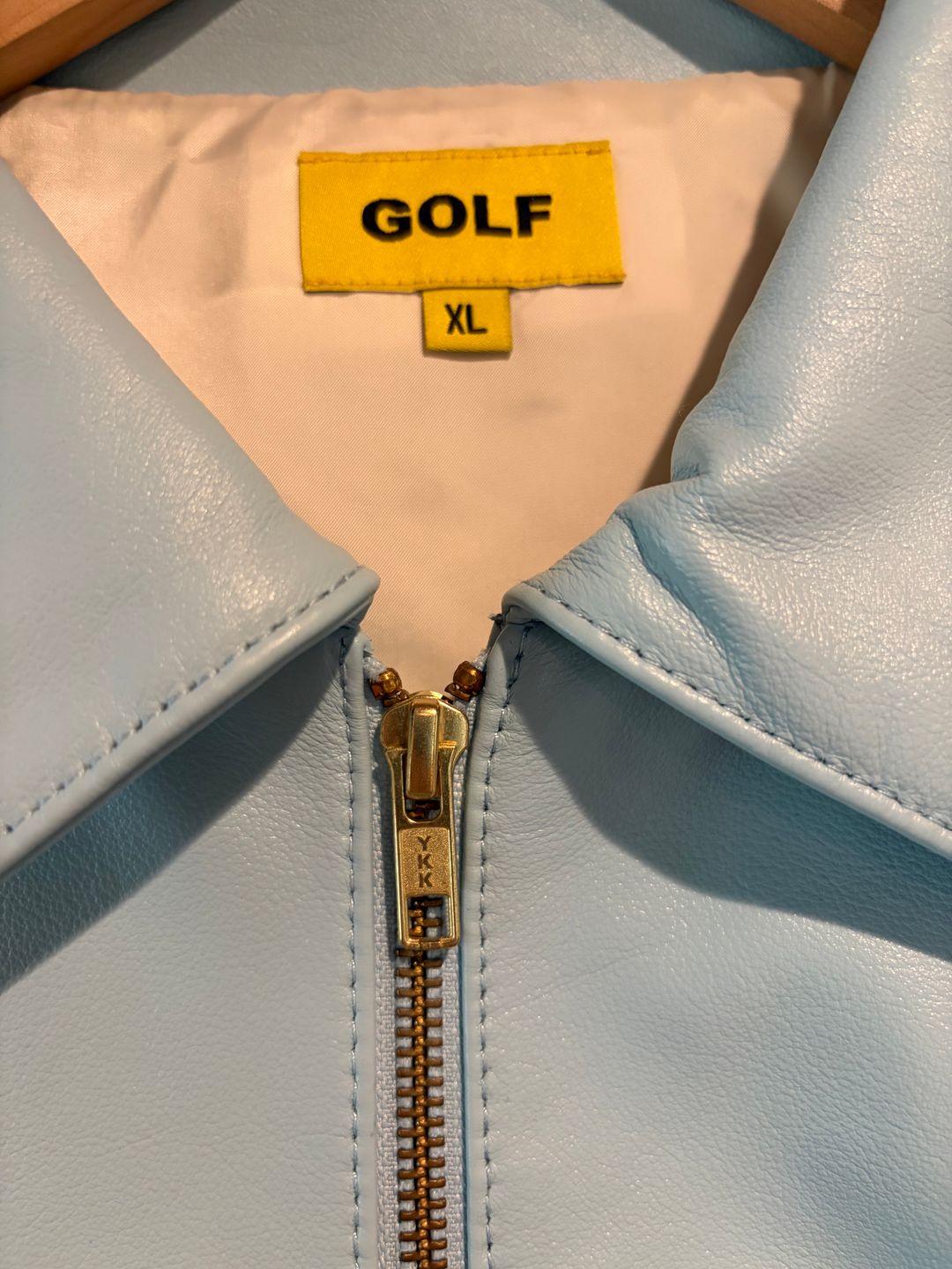 Baby blue leather jacket