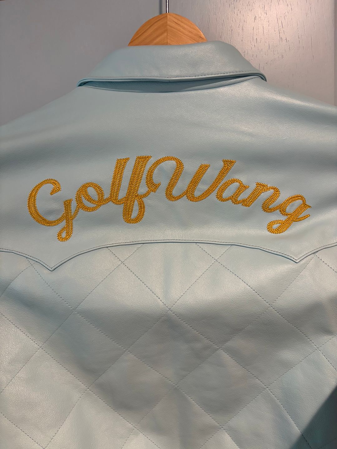 Baby blue leather jacket