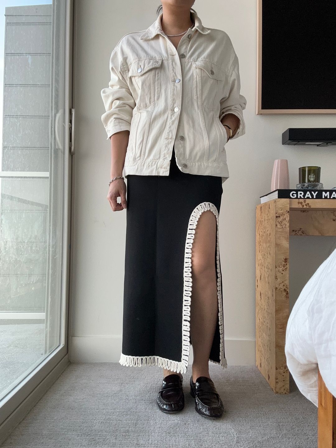 Gabie Side-Slit Braid-Trim Maxi Skirt