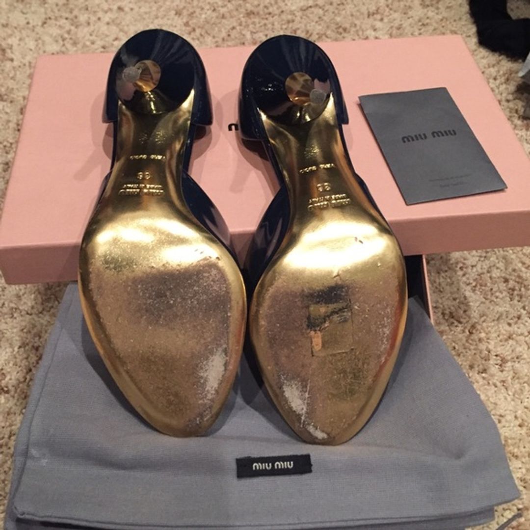 Miu Miu Vernice Gold Bluette Navy Patent Leather
