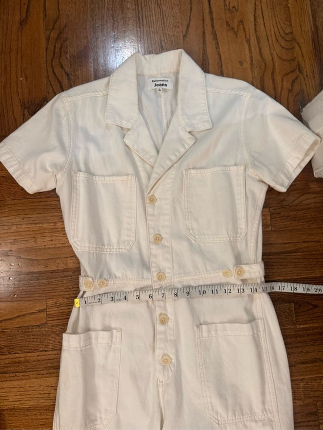Reformation Morgan Twill White Short-Sleeve Utility Jumpsuit