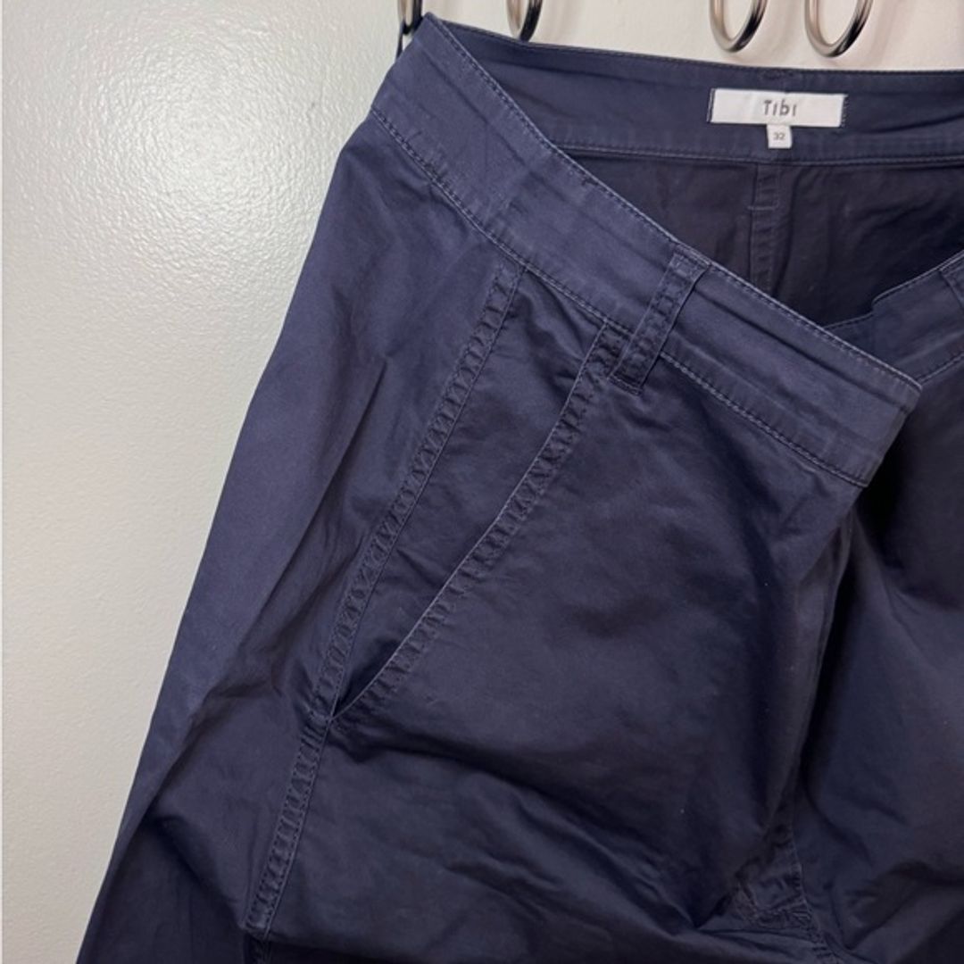 Tibi Summer 2024 Garment Dyed Silky Cotton Sid Pant - Petite Length - Navy