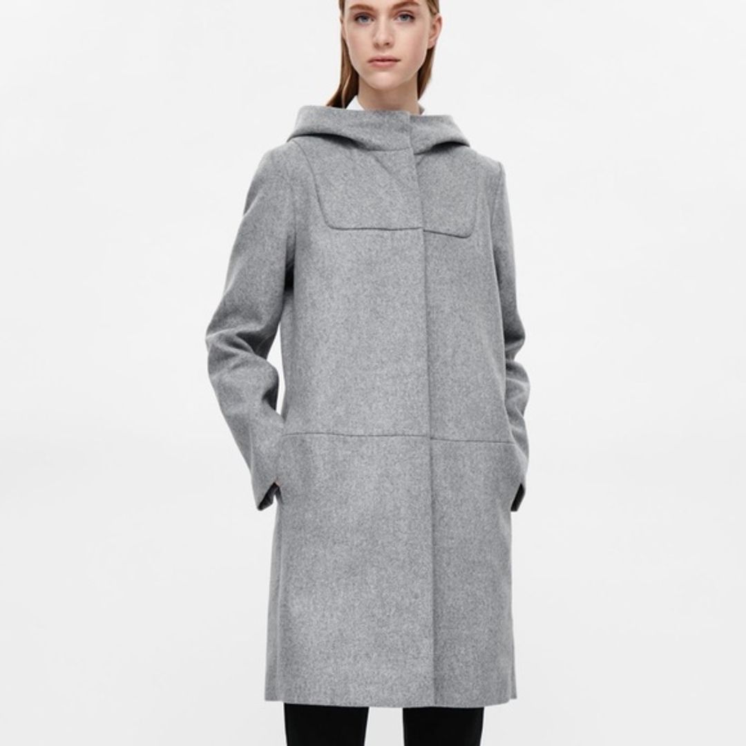 COS Black Hooded Wool Duffle Coat