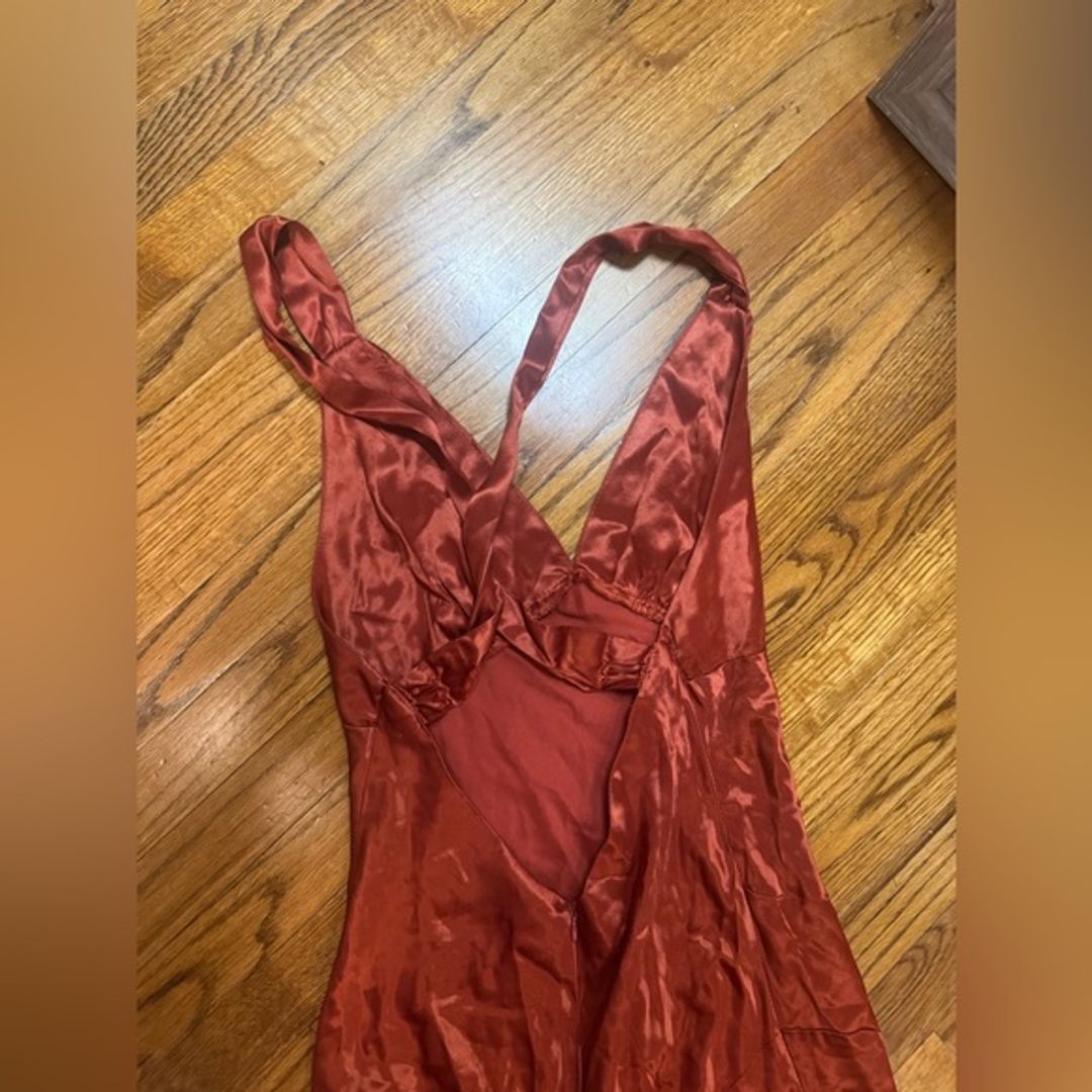 Vintage Kiki USA Rust Orange Satin Maxi Dress
