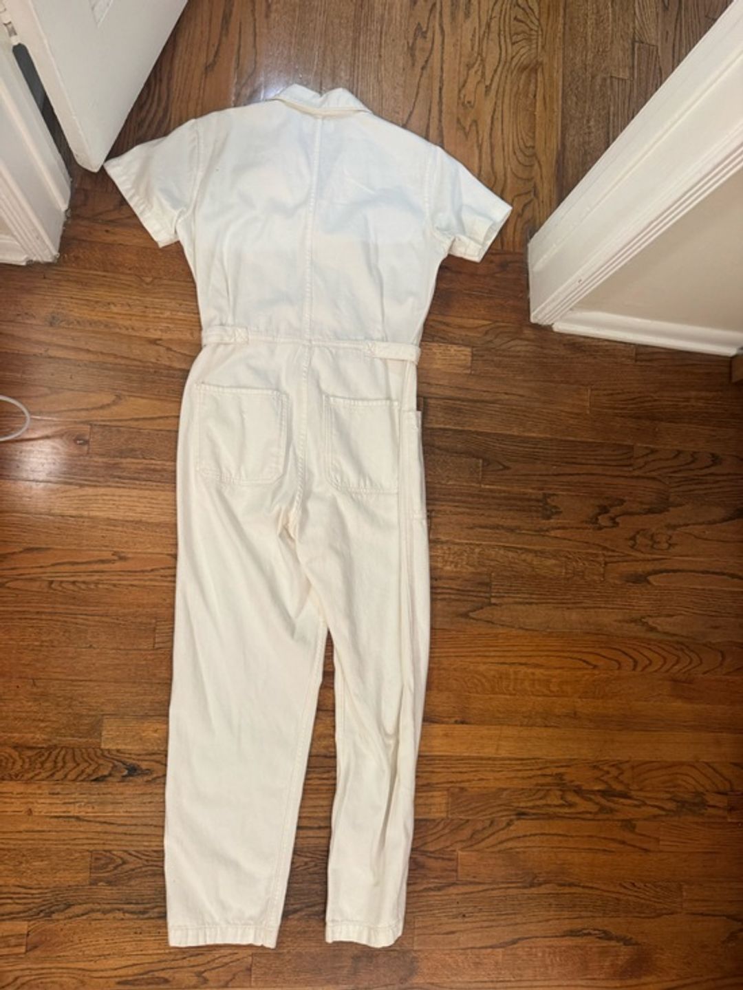 Reformation Morgan Twill White Short-Sleeve Utility Jumpsuit