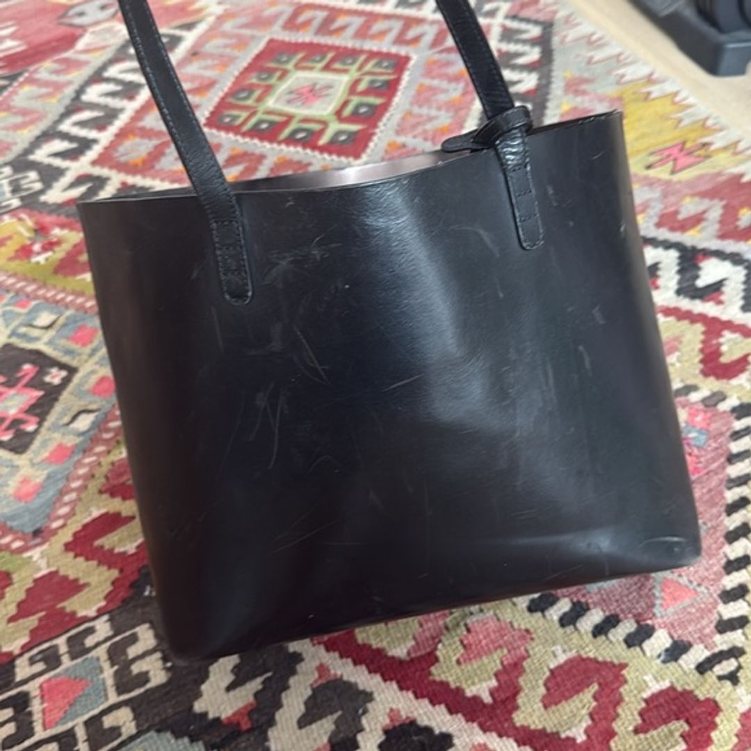 Mansur Gavriel Black Large Tote with Pewter Interior