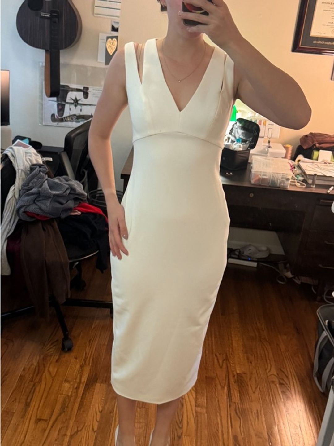 NWT Amsale Cream White V-Neck Midi Sheath Dress