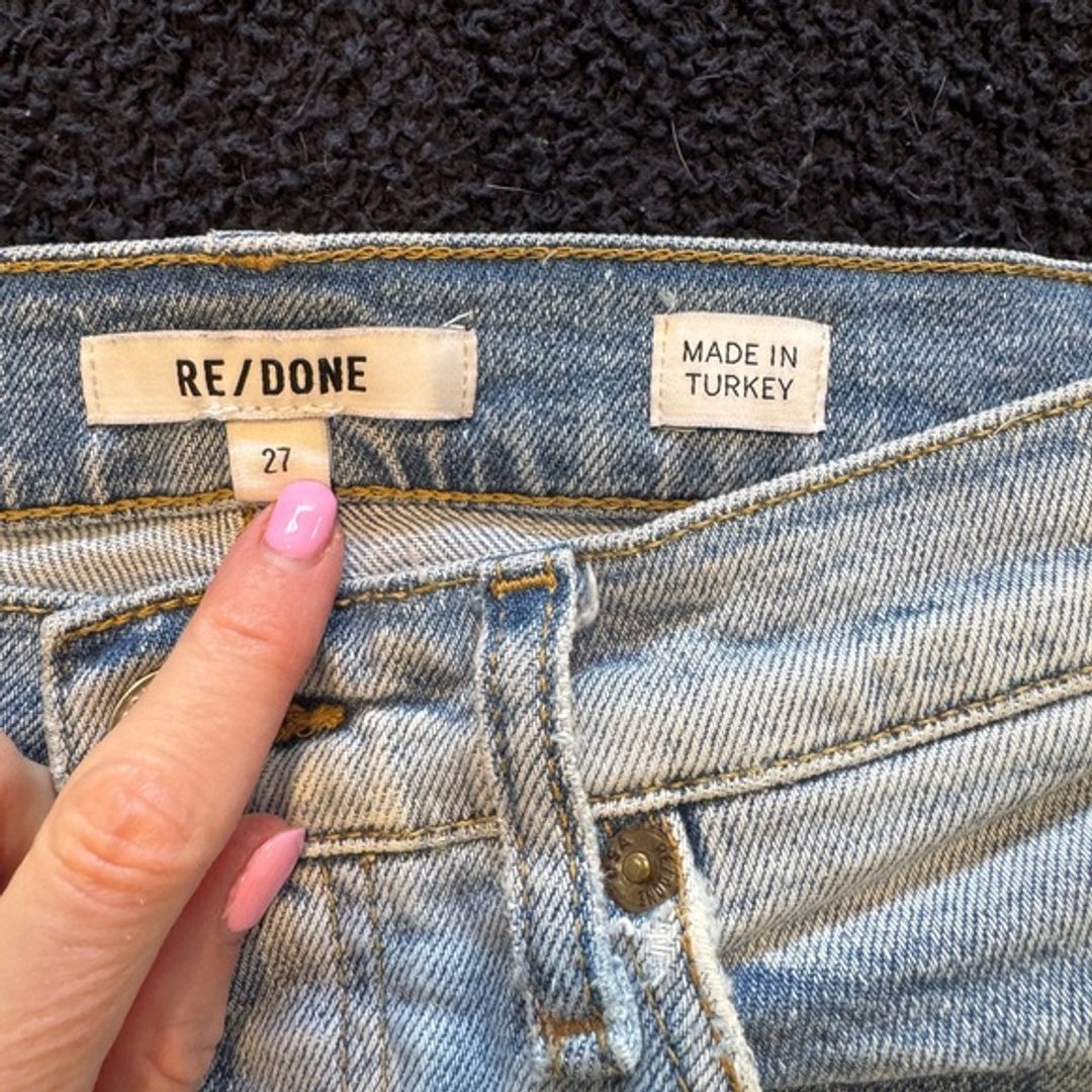 Re/Done Light Blue Straight Jeans with Contrast Stitching