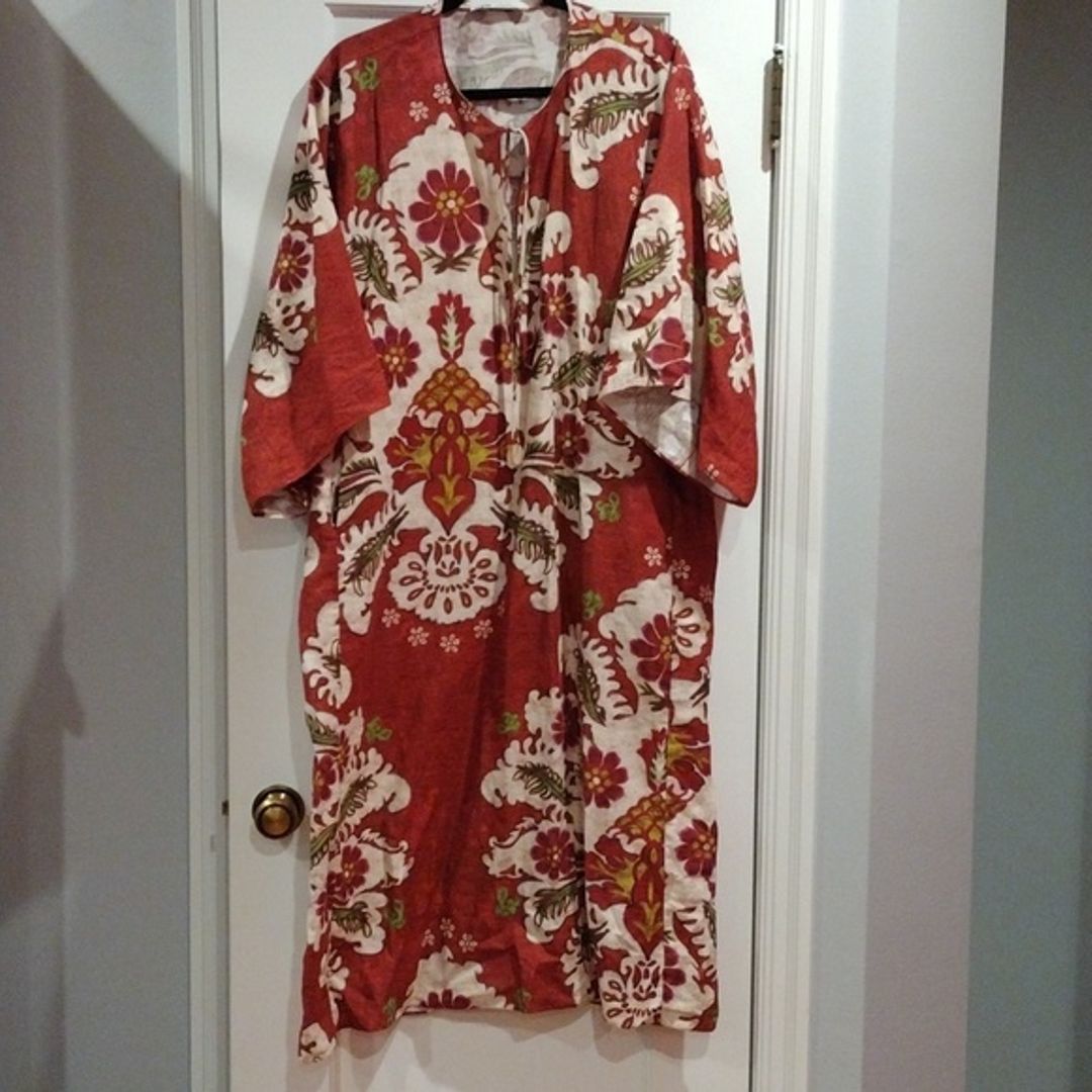 Zara Linen Blend Resort Set Printed Wide Leg Pants & Tunic Dress M/L Boho