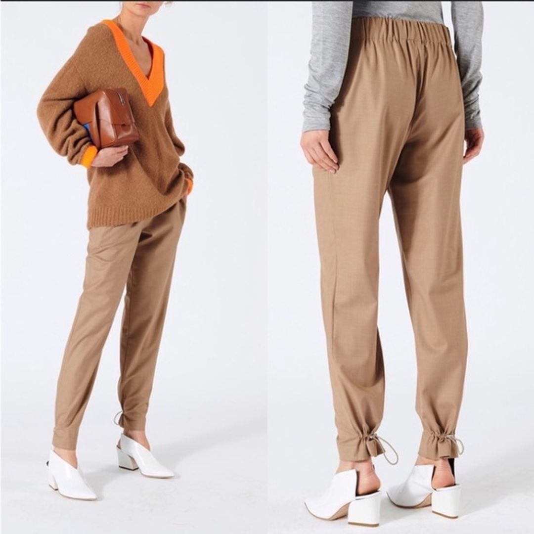 Tibi Buff Tan Tropical Wool Pull On Pant