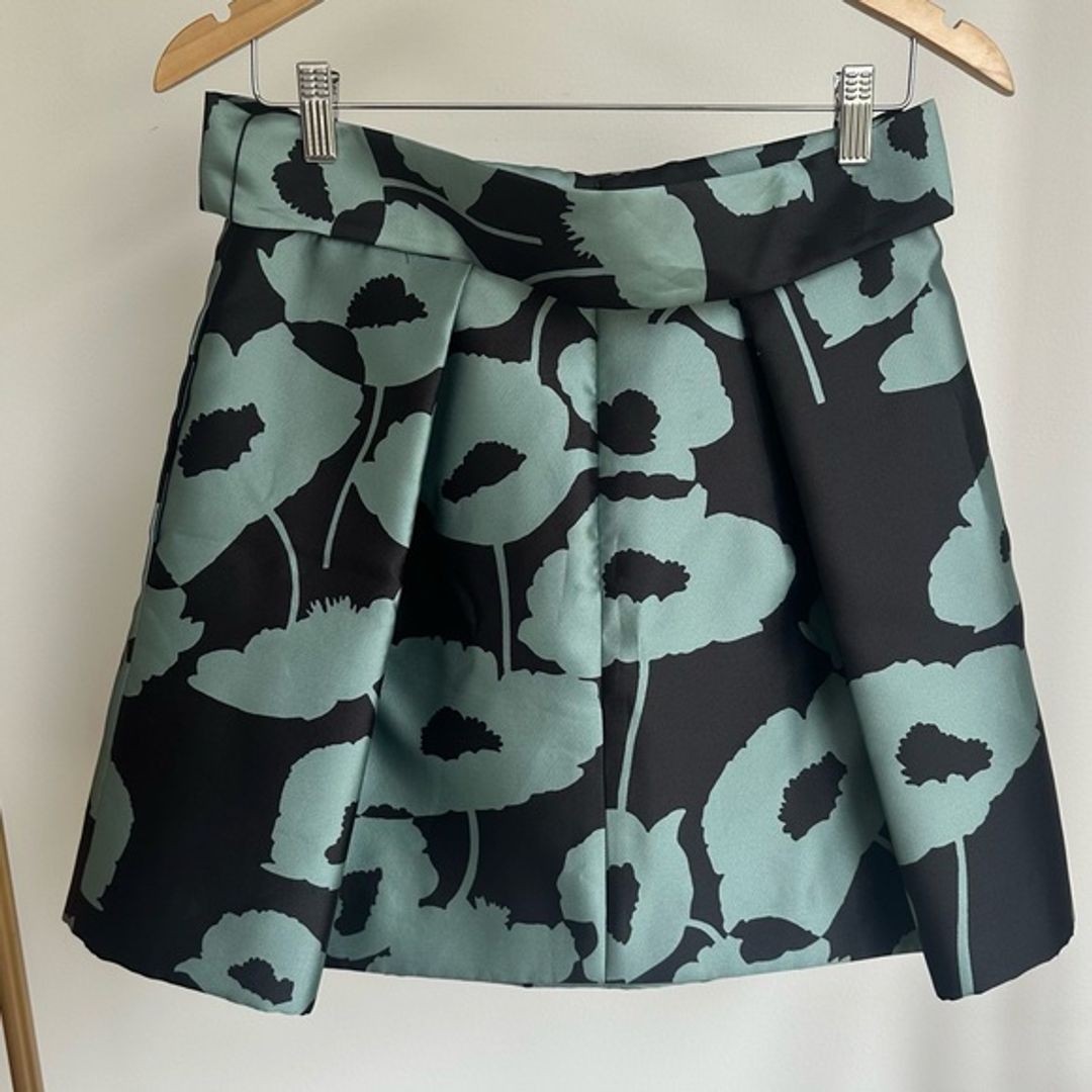NWT Milly Agata Black and Teal Floral Skater Skirt