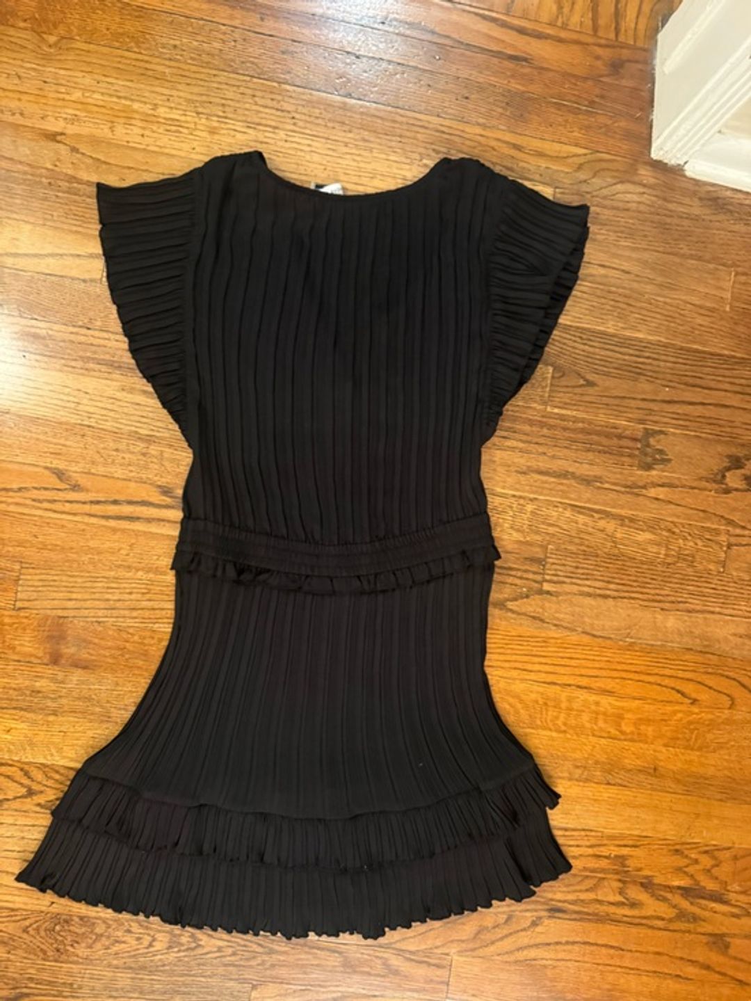 Rebecca Minkoff Cotton Linen Black Pleated Mini Dress