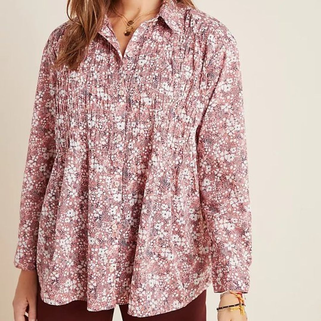 Anthropologie Sasha Smocked Boyfriend Buttondown