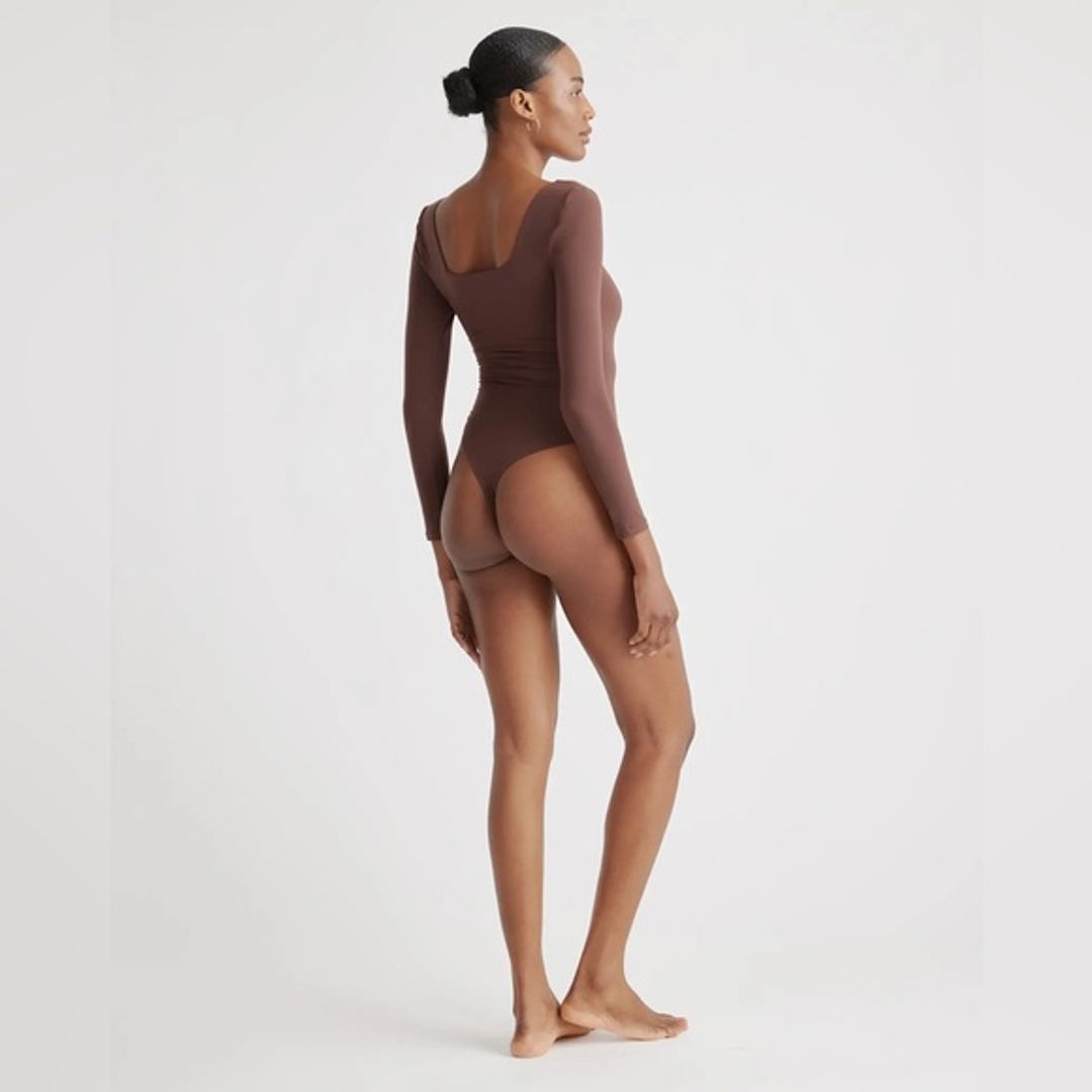 NWT Quince Brown Square-Neck Long-Sleeve Bodysuit