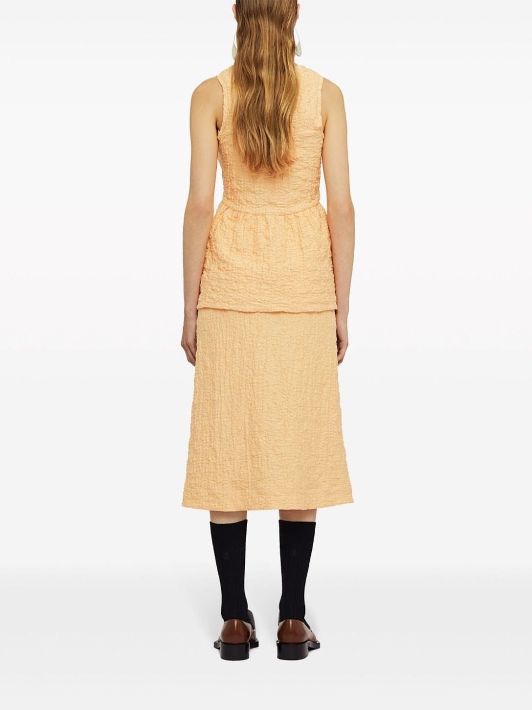 textured-finish zip-up midi skirt