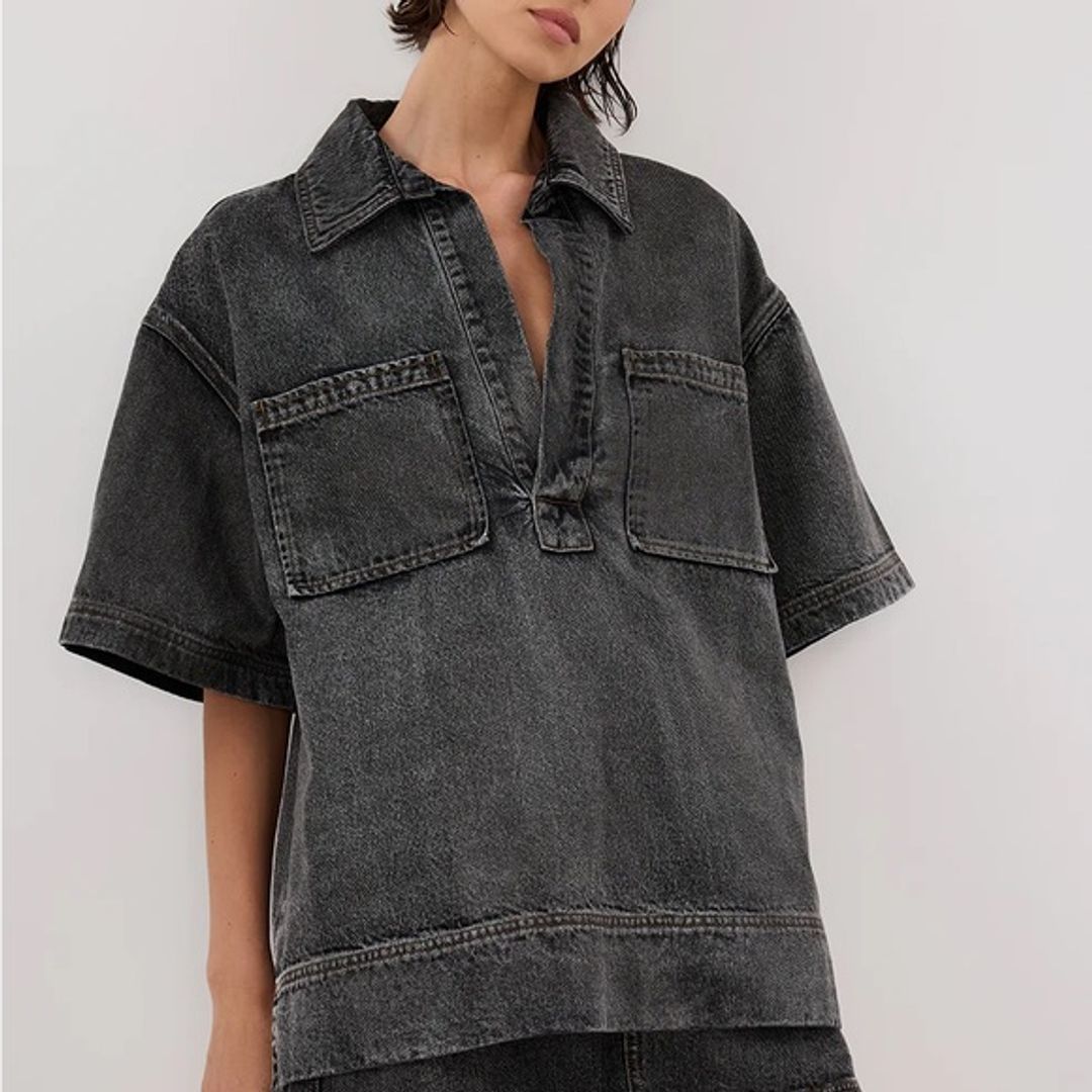 NWT Dissh Mason Washed Black Boxy Denim Shirt in Black