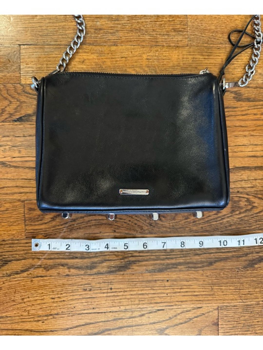 Rebecca Minkoff Black Leather Silver Hardware Crossbody Chain Bag, One Size, US