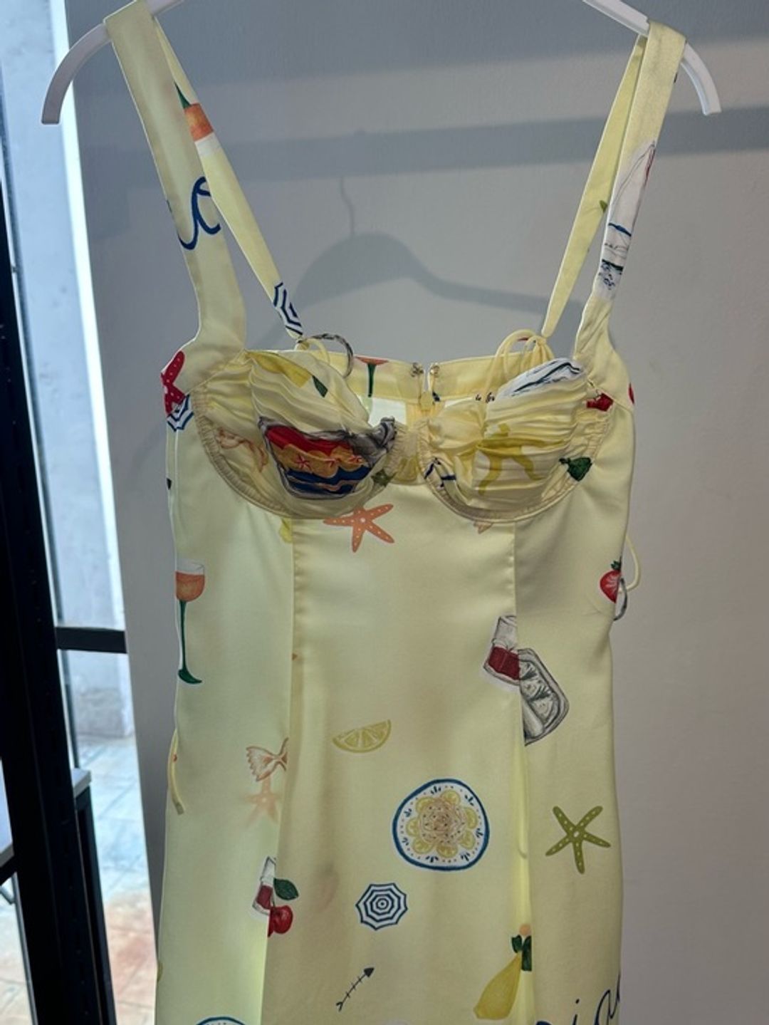 NWT For Love & Lemons Ciao Yellow Printed Sweetheart Mini Dress