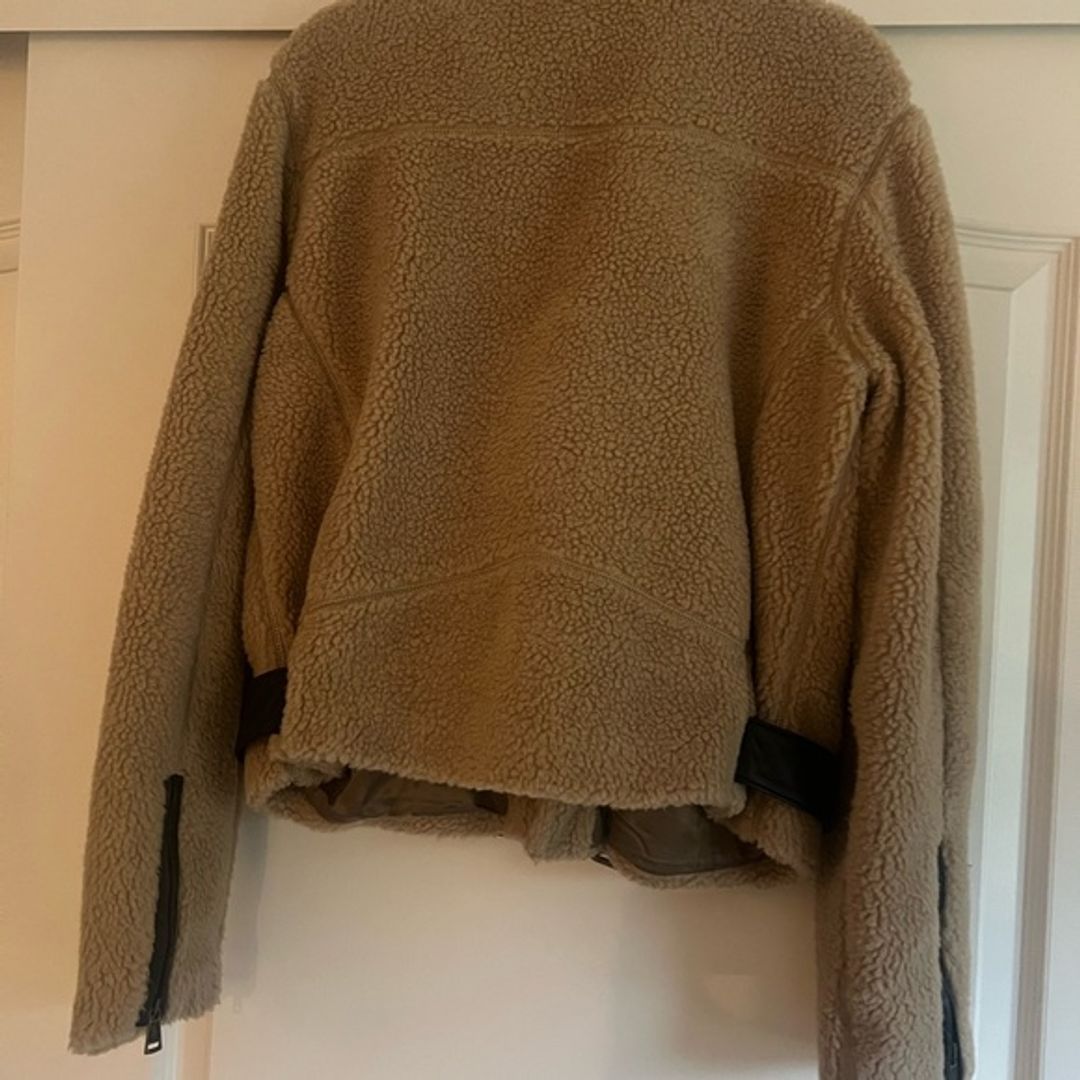 Polo Ralph Lauren Beige Sherpa Moto Jacket with Brown Trim