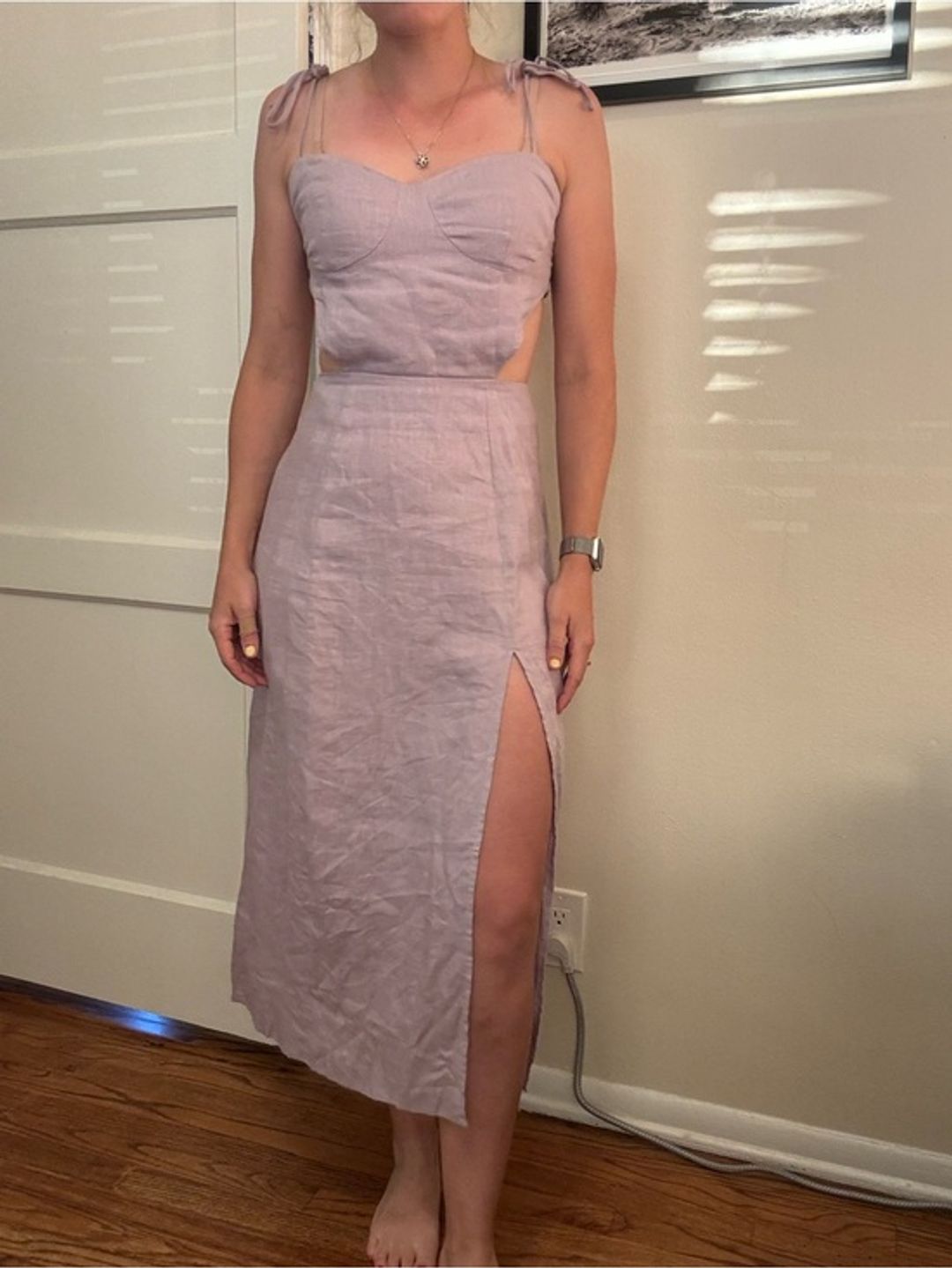 Reformation Alessa Linen Tie Shoulder Midi Dress