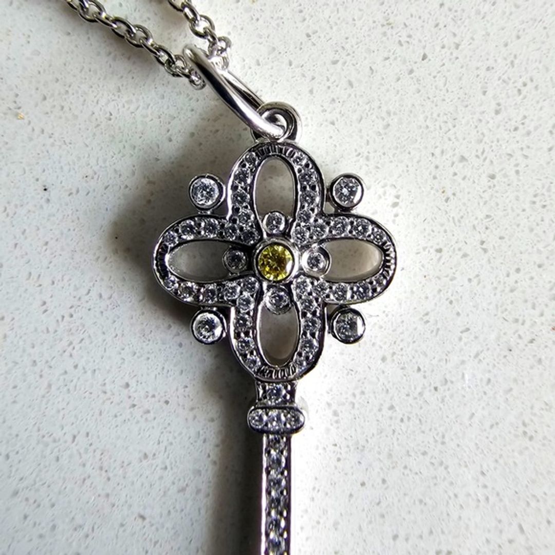 Tiffany & Co. Platinum Victoria Key Pendant Necklace with Diamonds