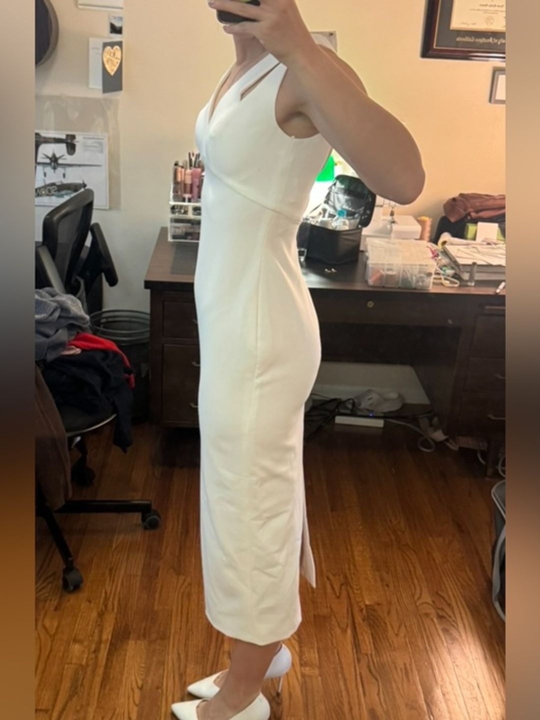 NWT Amsale Cream White V-Neck Midi Sheath Dress