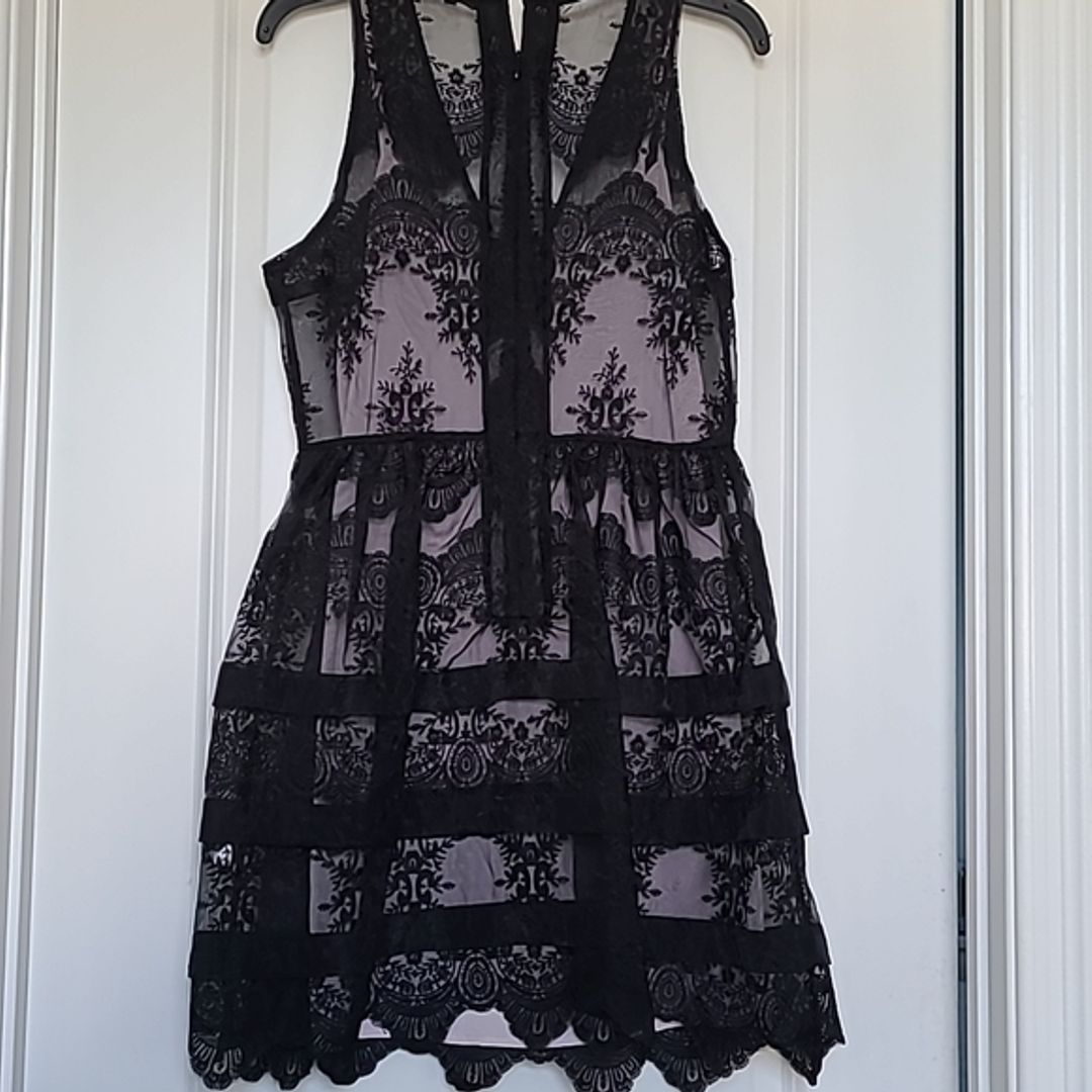 Marissa Webb Black Lace Mini Dress with Lavender Slip